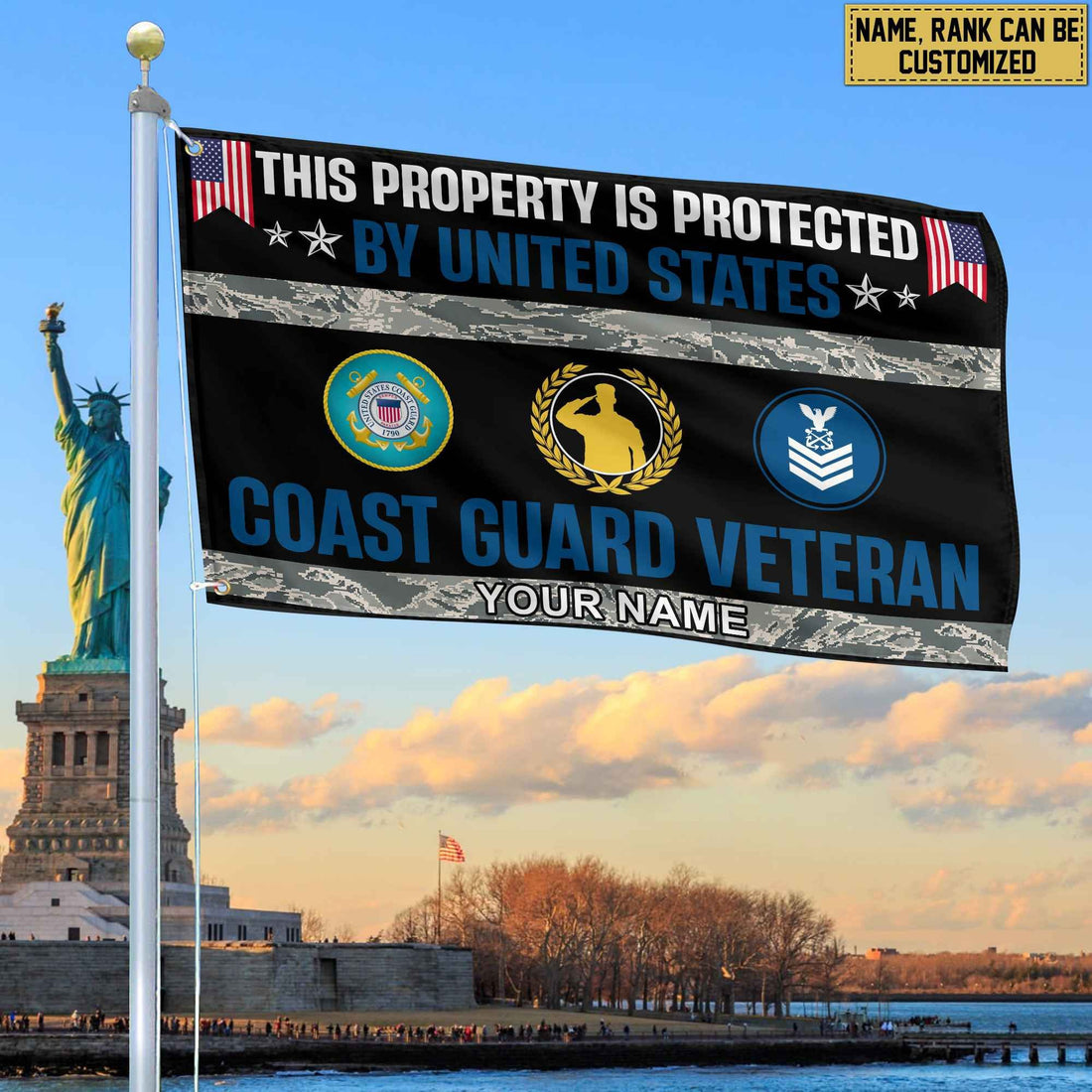 USCG Veteran Personalized American Flag, Gift For Coast Guard Veteran, US Veteran Grommet Flag, Garden Flag, House Flag VPVC103605