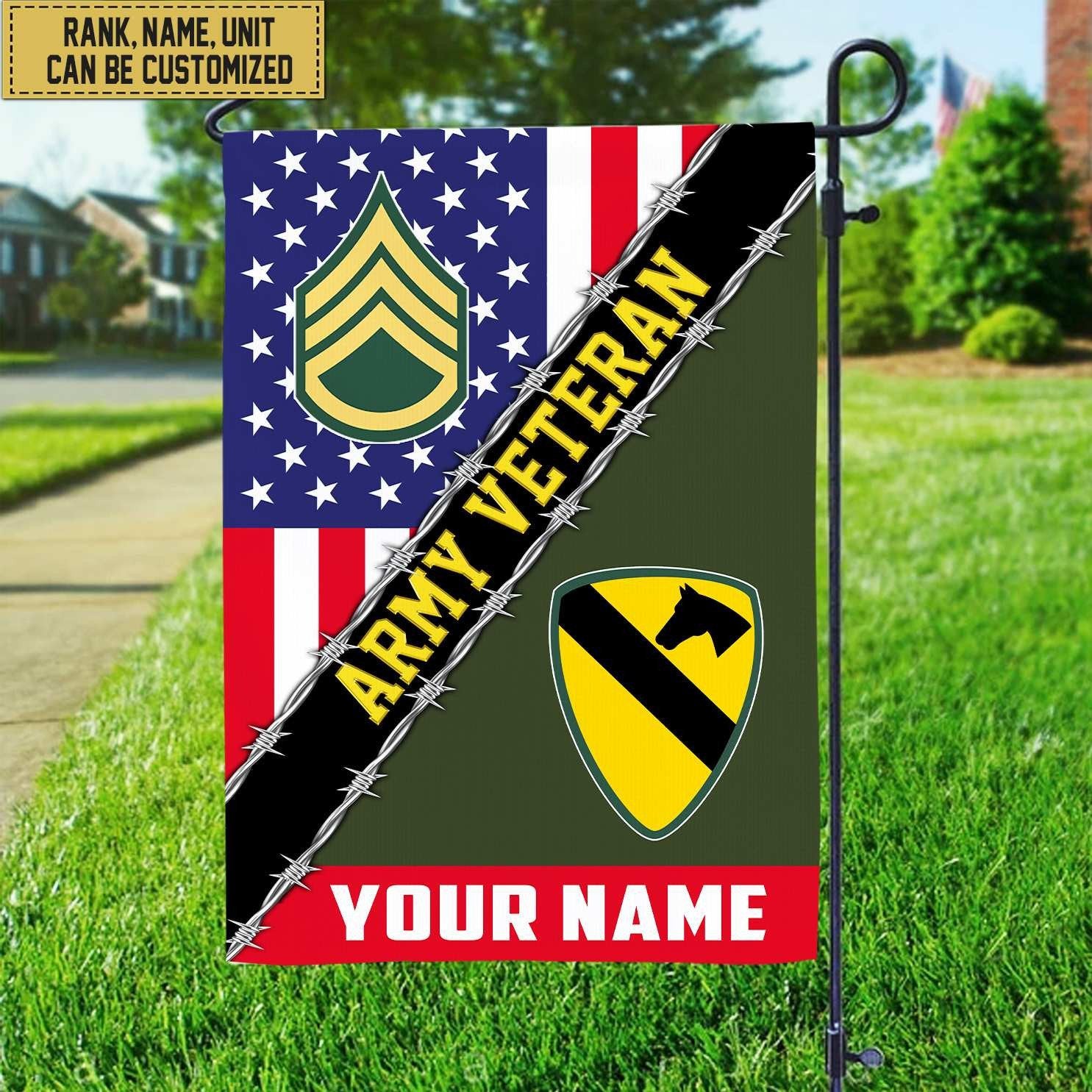 Premium Custom Name, Rank, Unit US Army American Flag, Gift For Army Veteran Garden Flag - House Flag VPVC104001
