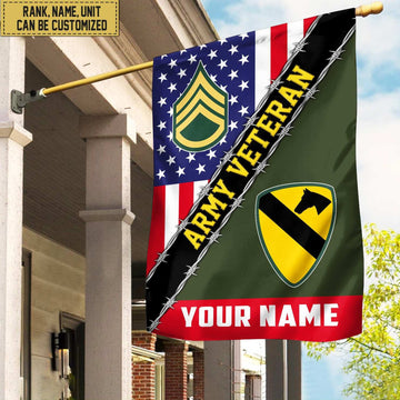 Premium Custom Name, Rank, Unit US Army American Flag, Gift For Army Veteran Garden Flag - House Flag VPVC104001
