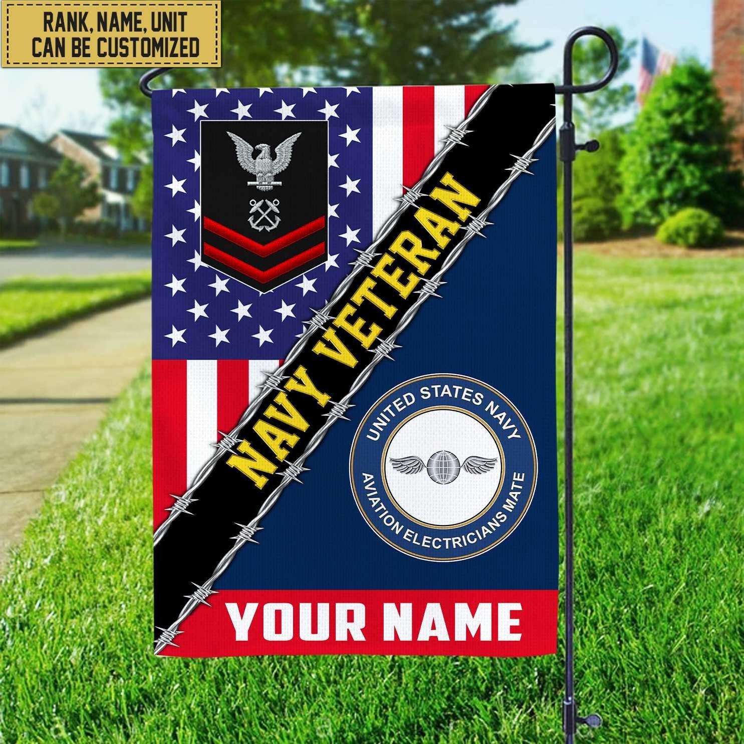 Premium Custom Name, Rank, Unit US Navy American Flag, Gift For Navy Veteran Garden Flag - House Flag VPVC104002