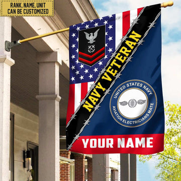 Premium Custom Name, Rank, Unit US Navy American Flag, Gift For Navy Veteran Garden Flag - House Flag VPVC104002
