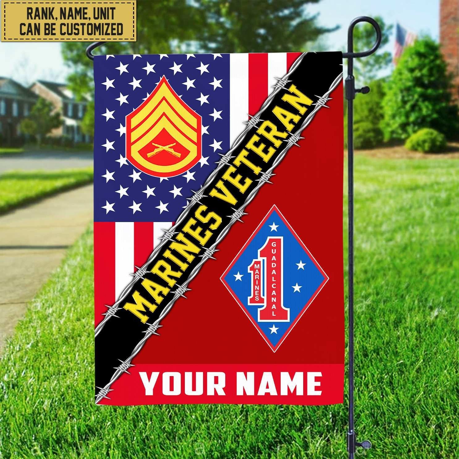 Premium Custom Name, Rank, Unit USMC American Flag, Gift For Marine Veteran Garden Flag - House Flag VPVC104003