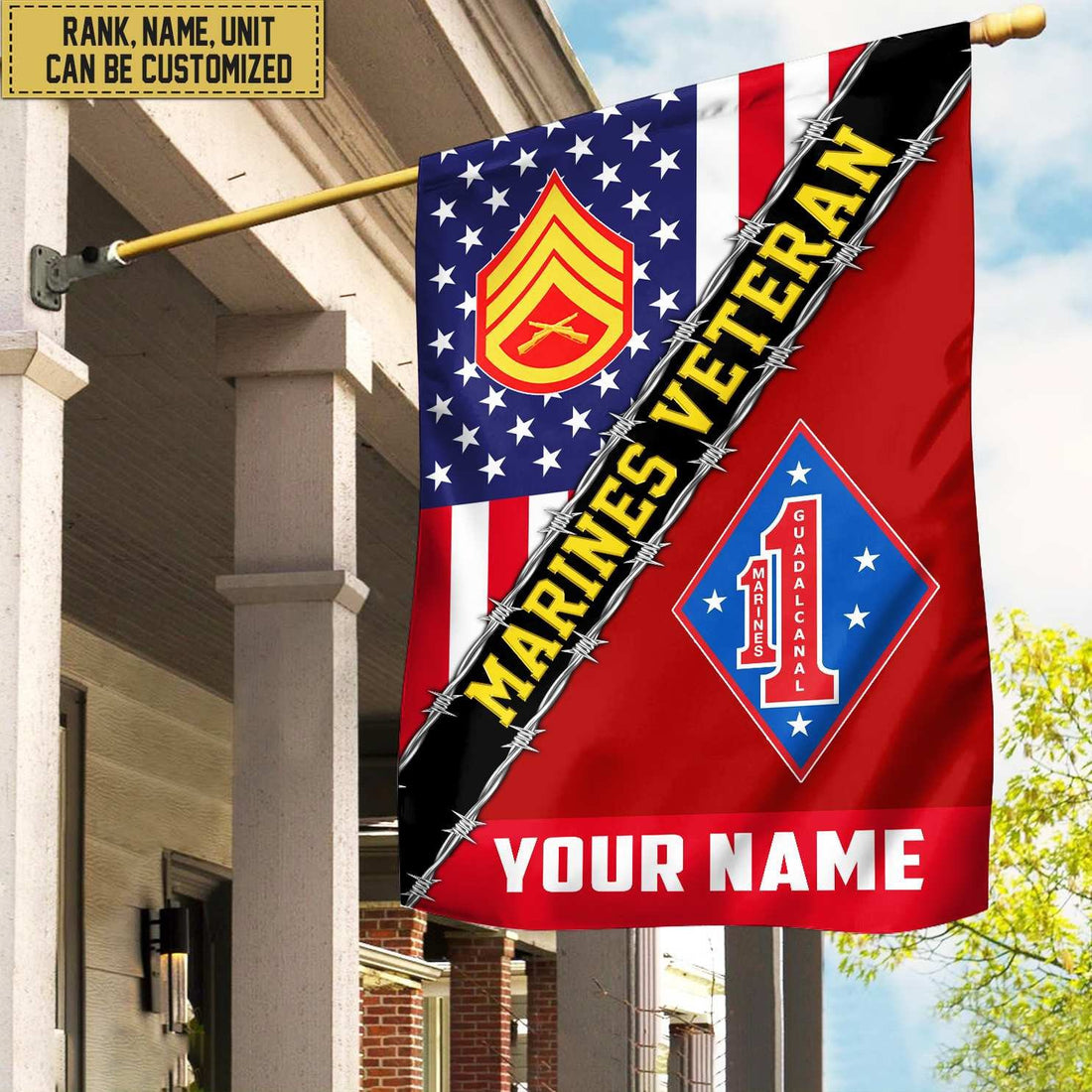 Premium Custom Name, Rank, Unit USMC American Flag, Gift For Marine Veteran Garden Flag - House Flag VPVC104003