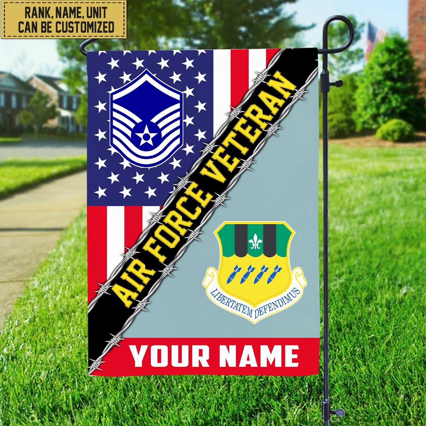 Premium Custom Name, Rank, Unit USAF American Flag, Gift For Air Force Veteran Garden Flag - House Flag VPVC104004