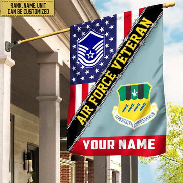 Premium Custom Name, Rank, Unit USAF American Flag, Gift For Air Force Veteran Garden Flag - House Flag VPVC104004