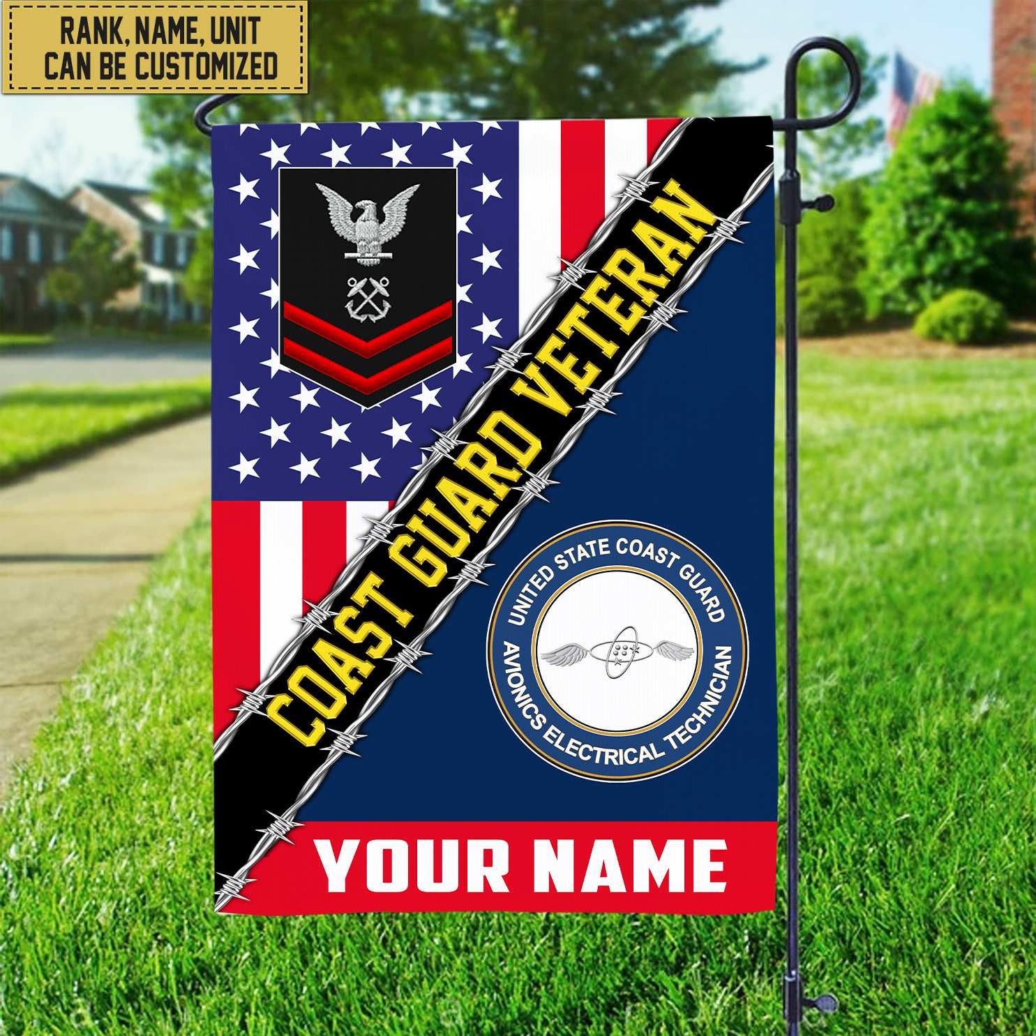 Premium Custom Name, Rank, Unit USCG American Flag, Gift For Coast Guard Veteran Garden Flag - House Flag VPVC104005