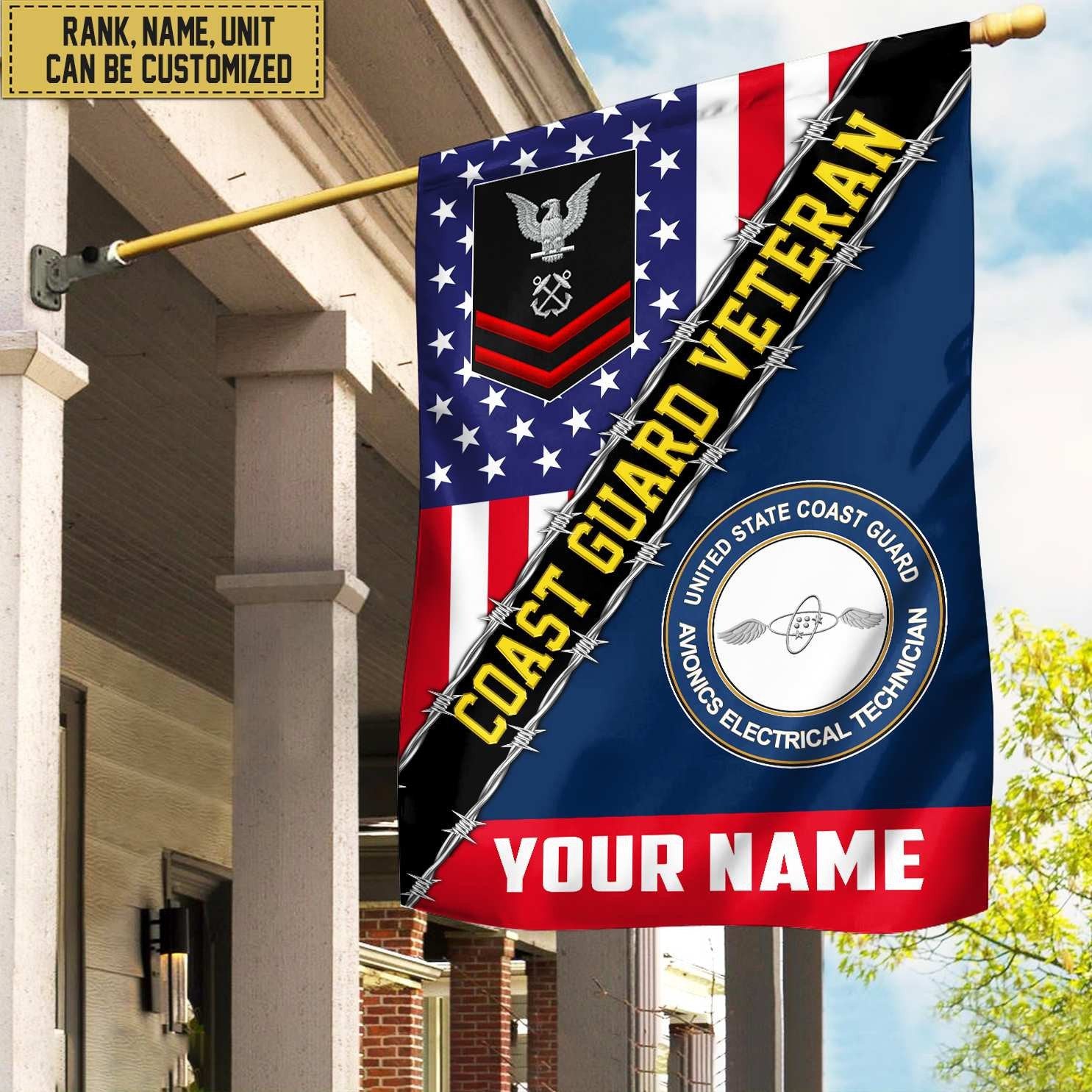 Premium Custom Name, Rank, Unit USCG American Flag, Gift For Coast Guard Veteran Garden Flag - House Flag VPVC104005