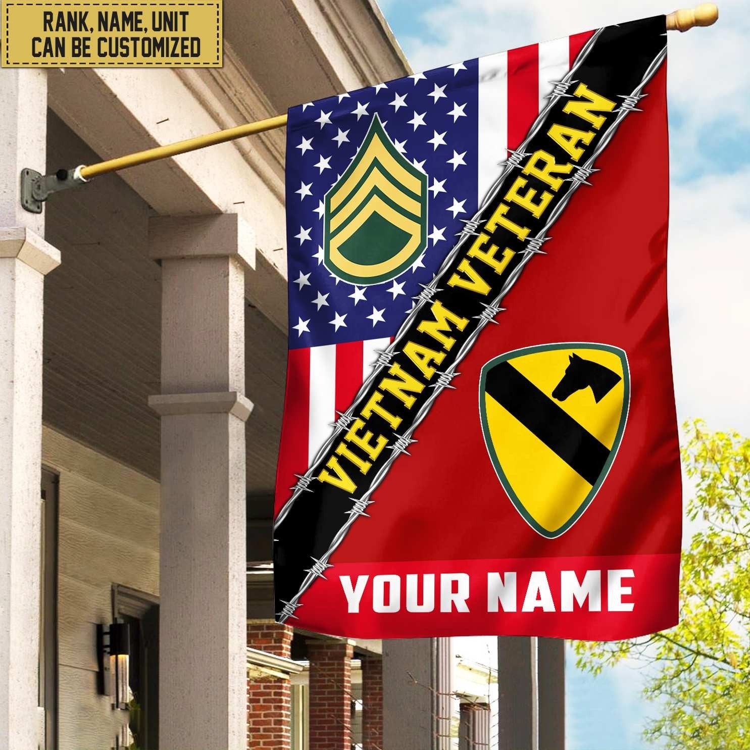 Premium Custom Name, Rank, Unit Vietnam Veteran Flag, Gift For Vn Veteran Garden Flag - House Flag VPVC104006