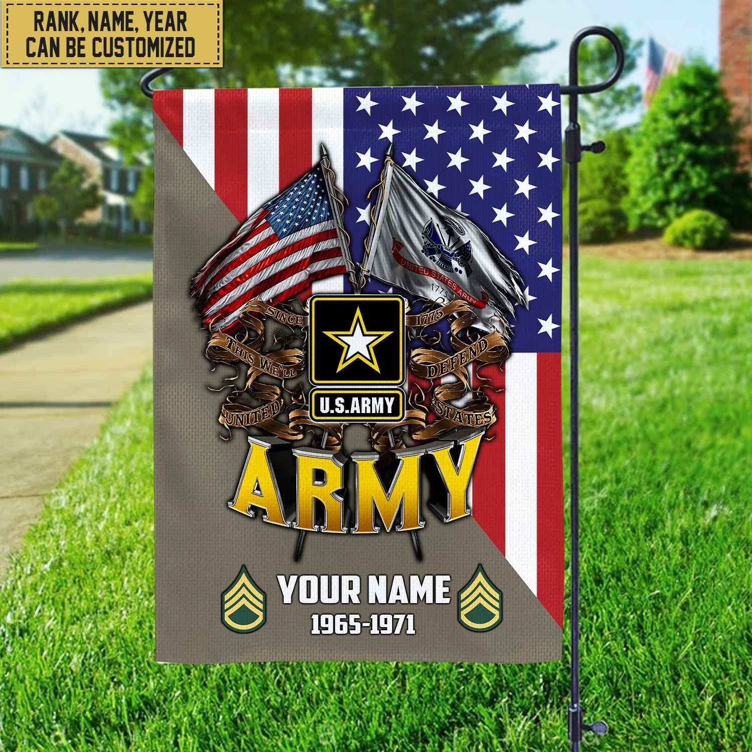 Premium Custom Name, Rank US Army Veteran Flag, Gift For Army Veteran Garden Flag - House Flag VPVC104101
