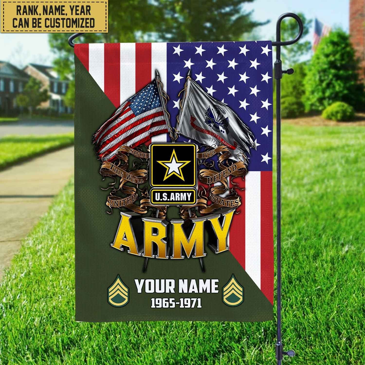 Premium Custom Name, Rank US Army Veteran Flag, Gift For Army Veteran Garden Flag - House Flag VPVC104101
