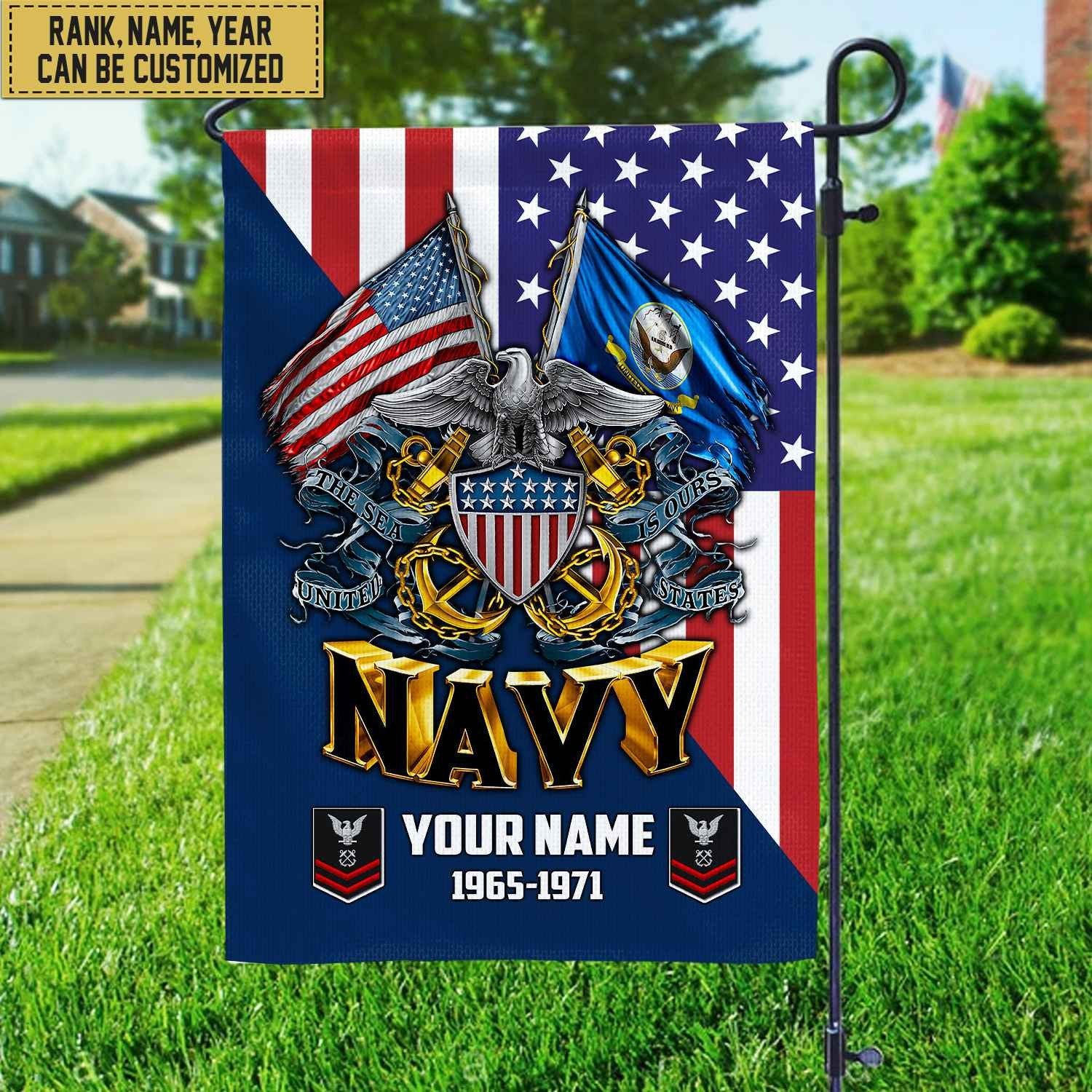 Premium Custom Name, Rank US Navy Veteran Flag, Gift For Navy Veteran Garden Flag - House Flag VPVC104102