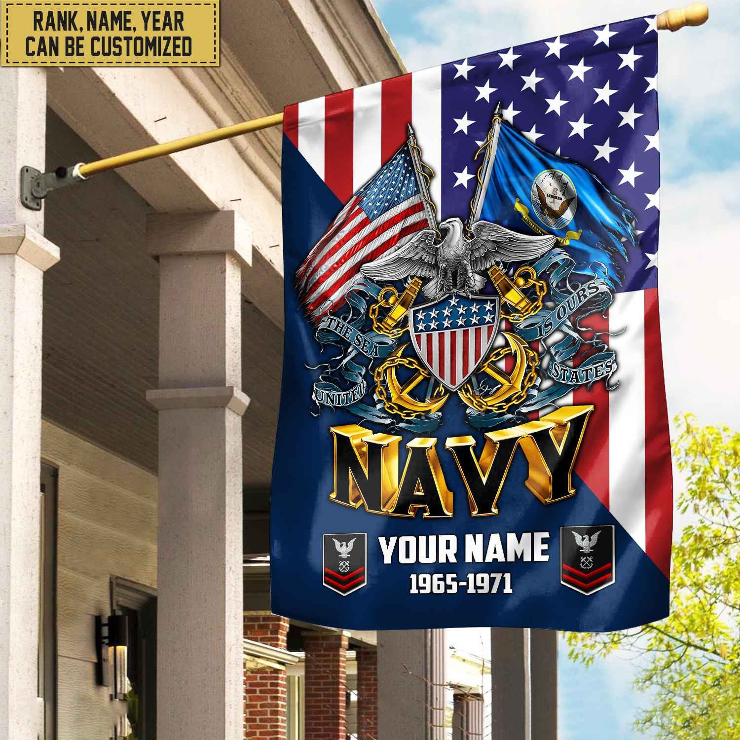 Premium Custom Name, Rank US Navy Veteran Flag, Gift For Navy Veteran Garden Flag - House Flag VPVC104102