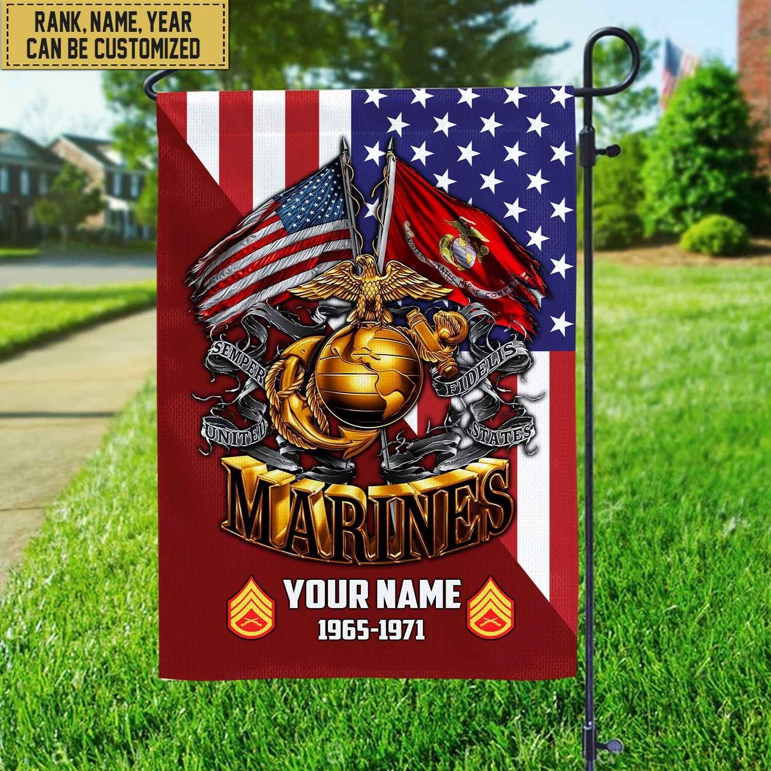 Premium Custom Name, Rank USMC Veteran Flag, Gift For Marine Veteran Garden Flag - House Flag VPVC104103