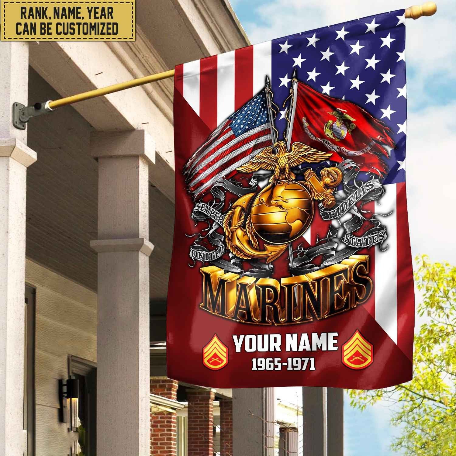 Premium Custom Name, Rank USMC Veteran Flag, Gift For Marine Veteran Garden Flag - House Flag VPVC104103