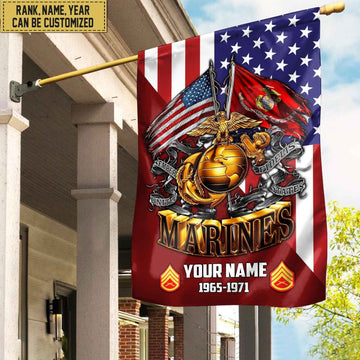 Premium Custom Name, Rank USMC Veteran Flag, Gift For Marine Veteran Garden Flag - House Flag VPVC104103
