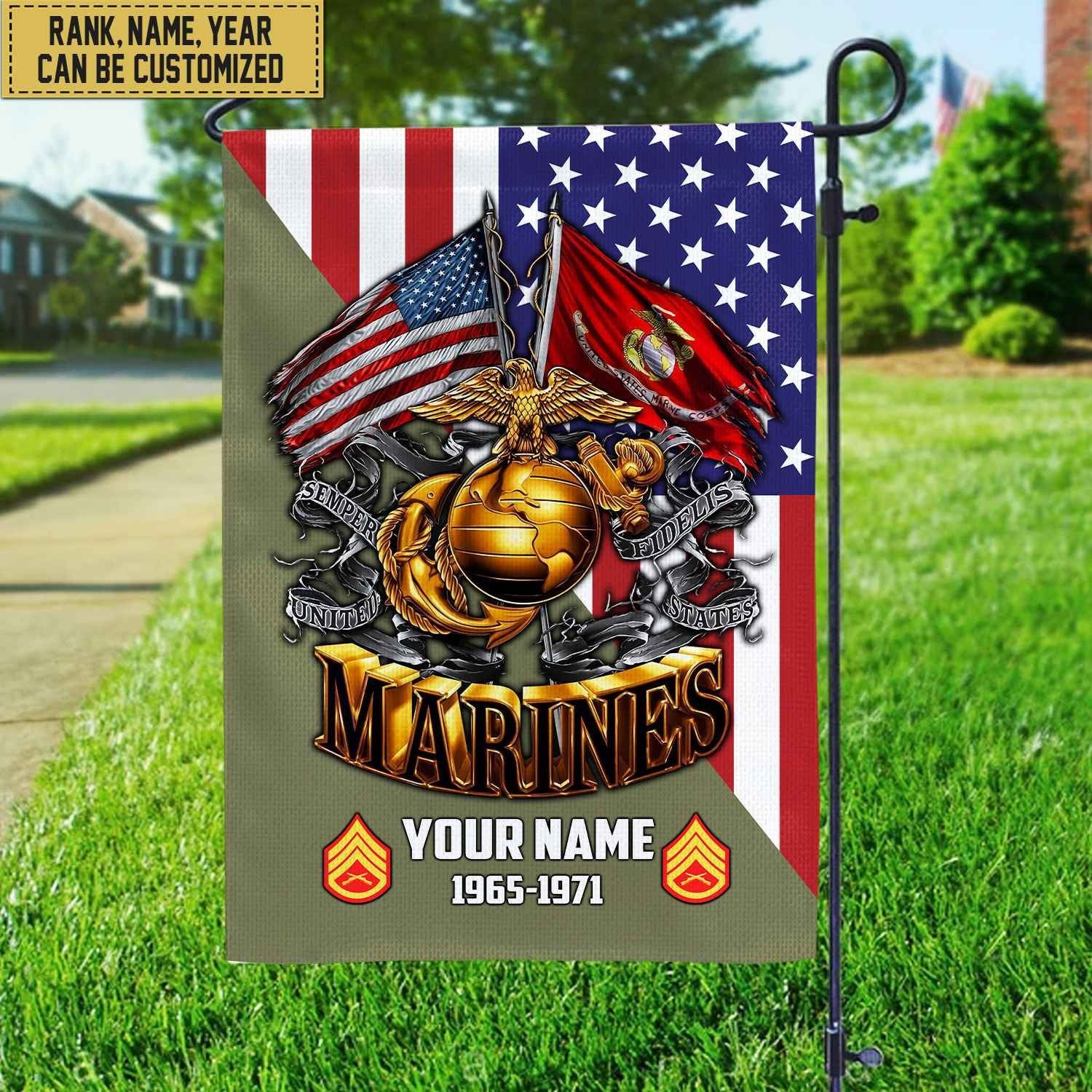 Premium Custom Name, Rank USMC Veteran Flag, Gift For Marine Veteran Garden Flag - House Flag VPVC104103