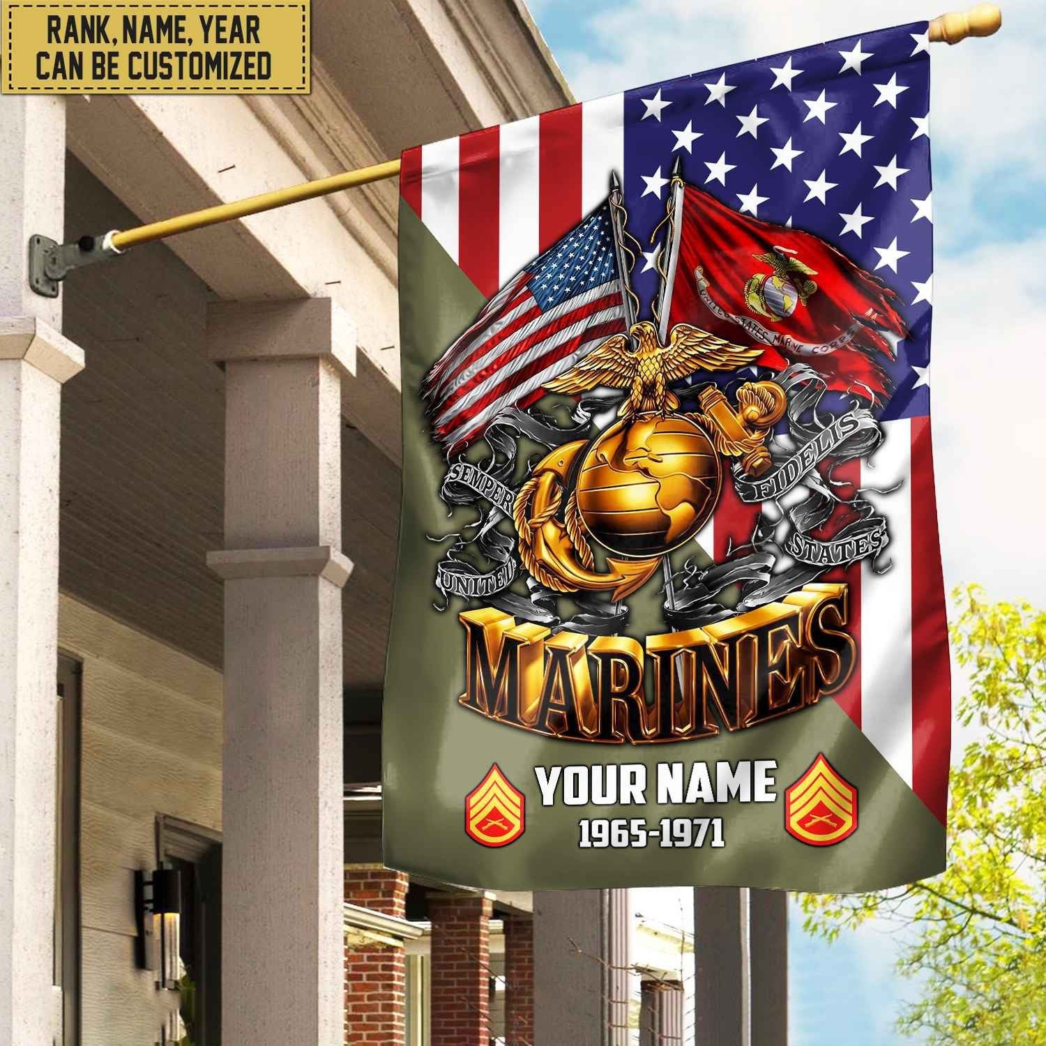 Premium Custom Name, Rank USMC Veteran Flag, Gift For Marine Veteran Garden Flag - House Flag VPVC104103