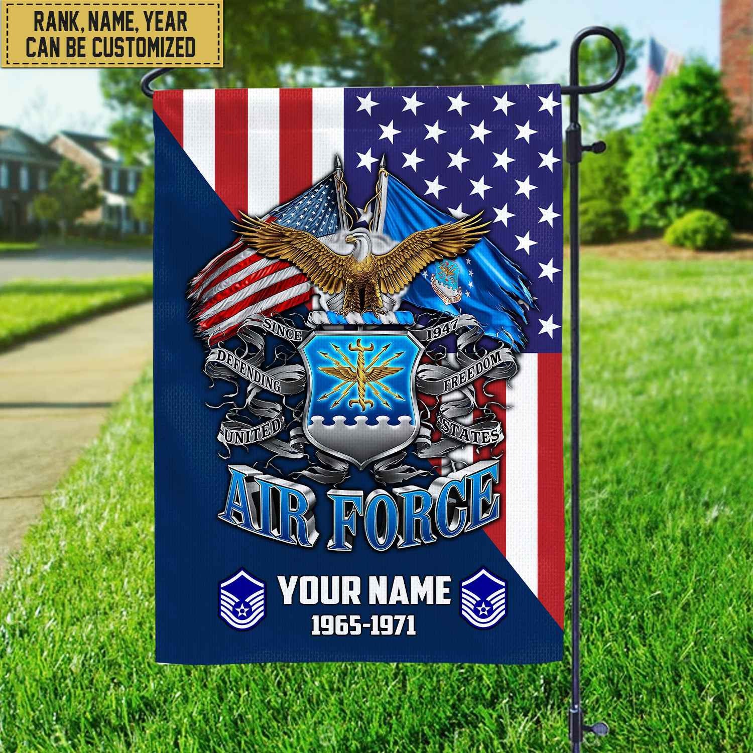 Premium Custom Name, Rank USAF Veteran Flag, Gift For Air Force Veteran Garden Flag - House Flag VPVC104104