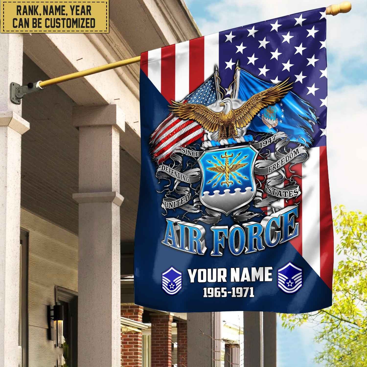 Premium Custom Name, Rank USAF Veteran Flag, Gift For Air Force Veteran Garden Flag - House Flag VPVC104104