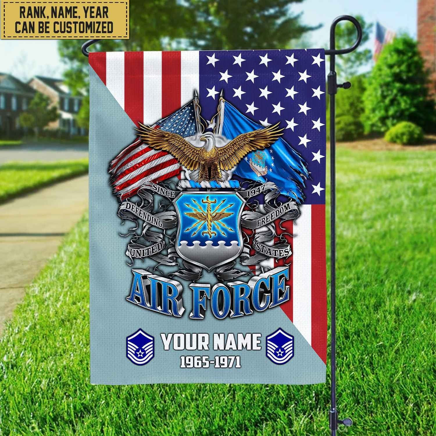 Premium Custom Name, Rank USAF Veteran Flag, Gift For Air Force Veteran Garden Flag - House Flag VPVC104104