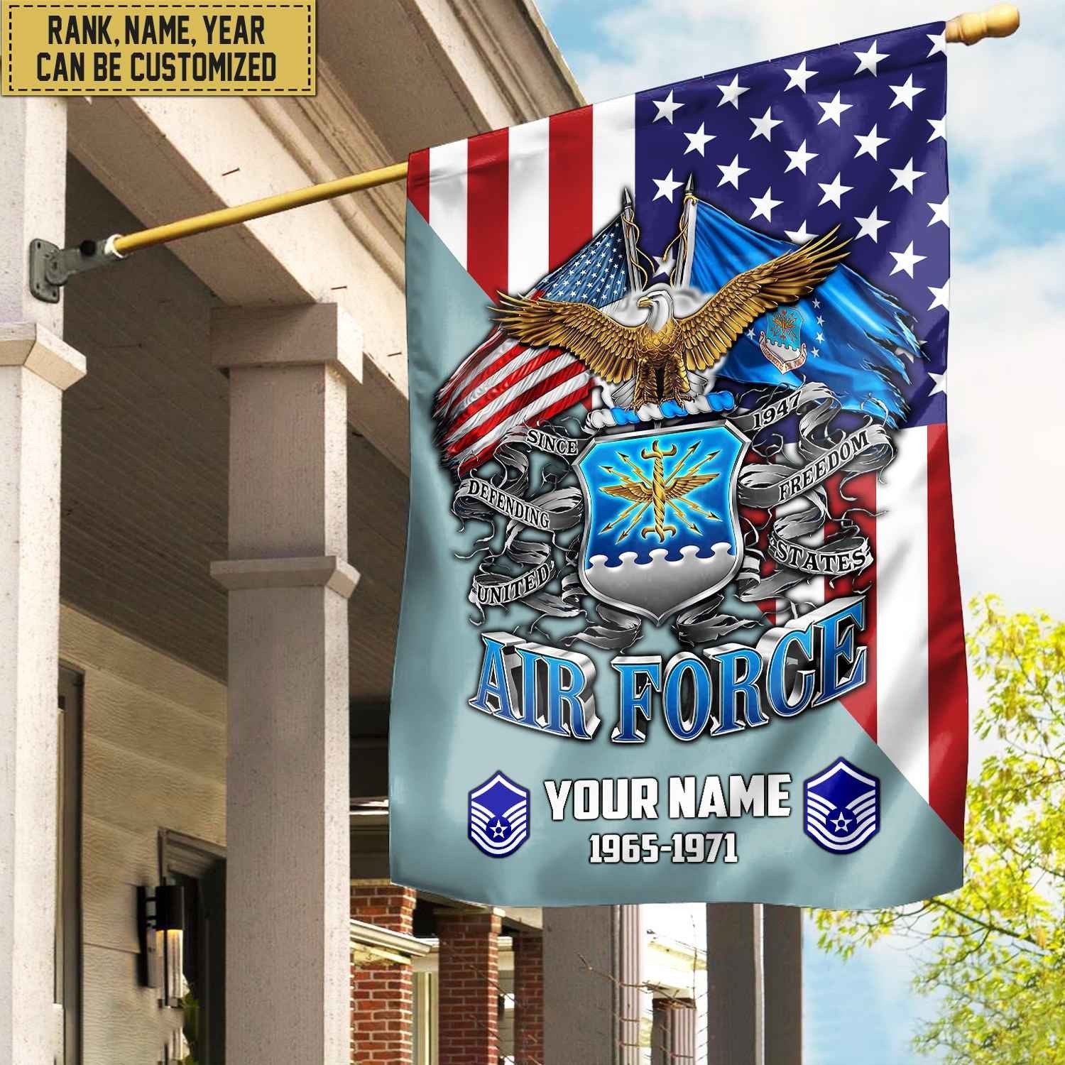 Premium Custom Name, Rank USAF Veteran Flag, Gift For Air Force Veteran Garden Flag - House Flag VPVC104104