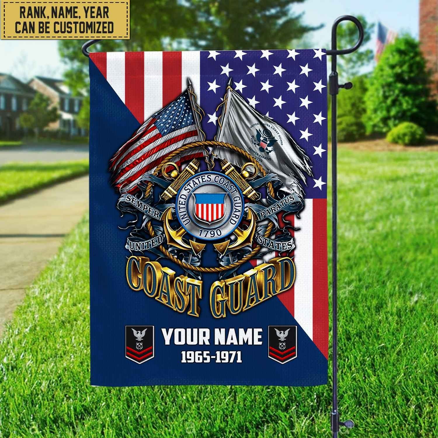 Premium Custom Name, Rank USCG Veteran Flag, Gift For Coast Guard Veteran Garden Flag - House Flag VPVC104105