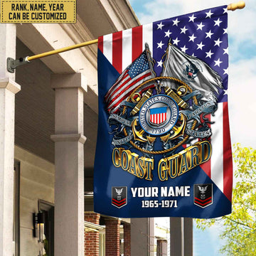 Premium Custom Name, Rank USCG Veteran Flag, Gift For Coast Guard Veteran Garden Flag - House Flag VPVC104105
