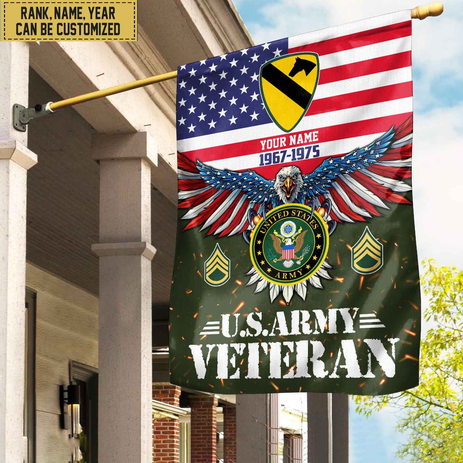 US Army Veteran Flag, Custom Name, Rank, Unit Gift For Army Veteran Garden Flag - House Flag VPVC104401