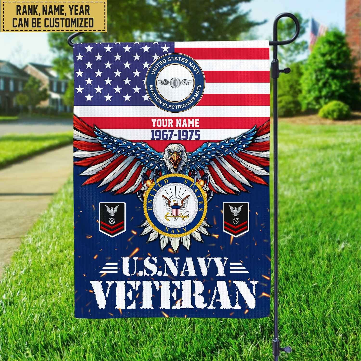 US Navy Veteran Flag, Custom Name, Rank, Unit Gift For Navy Veteran Garden Flag - House Flag VPVC104402
