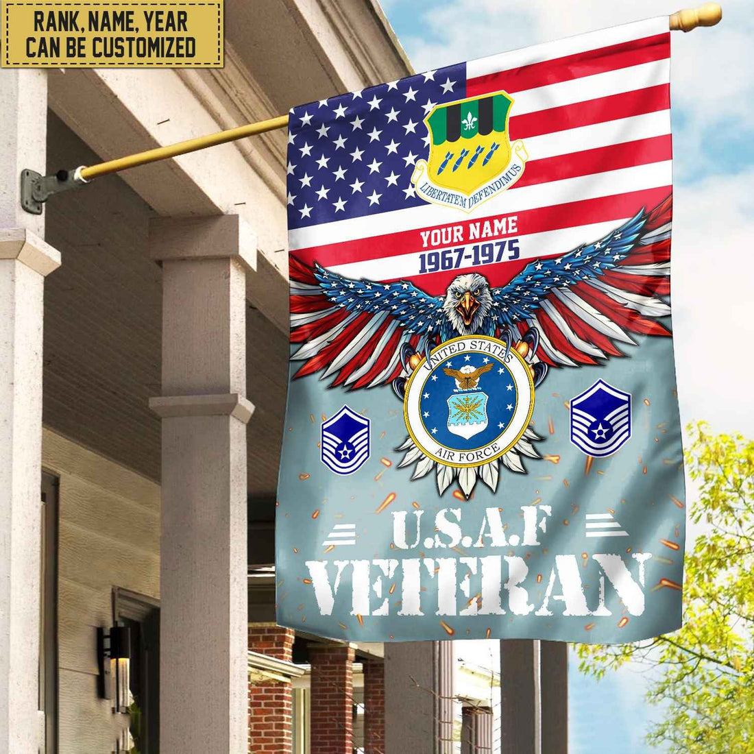 USAF Veteran Flag, Custom Name, Rank, Unit Gift For Air Force Veteran Garden Flag - House Flag VPVC104404