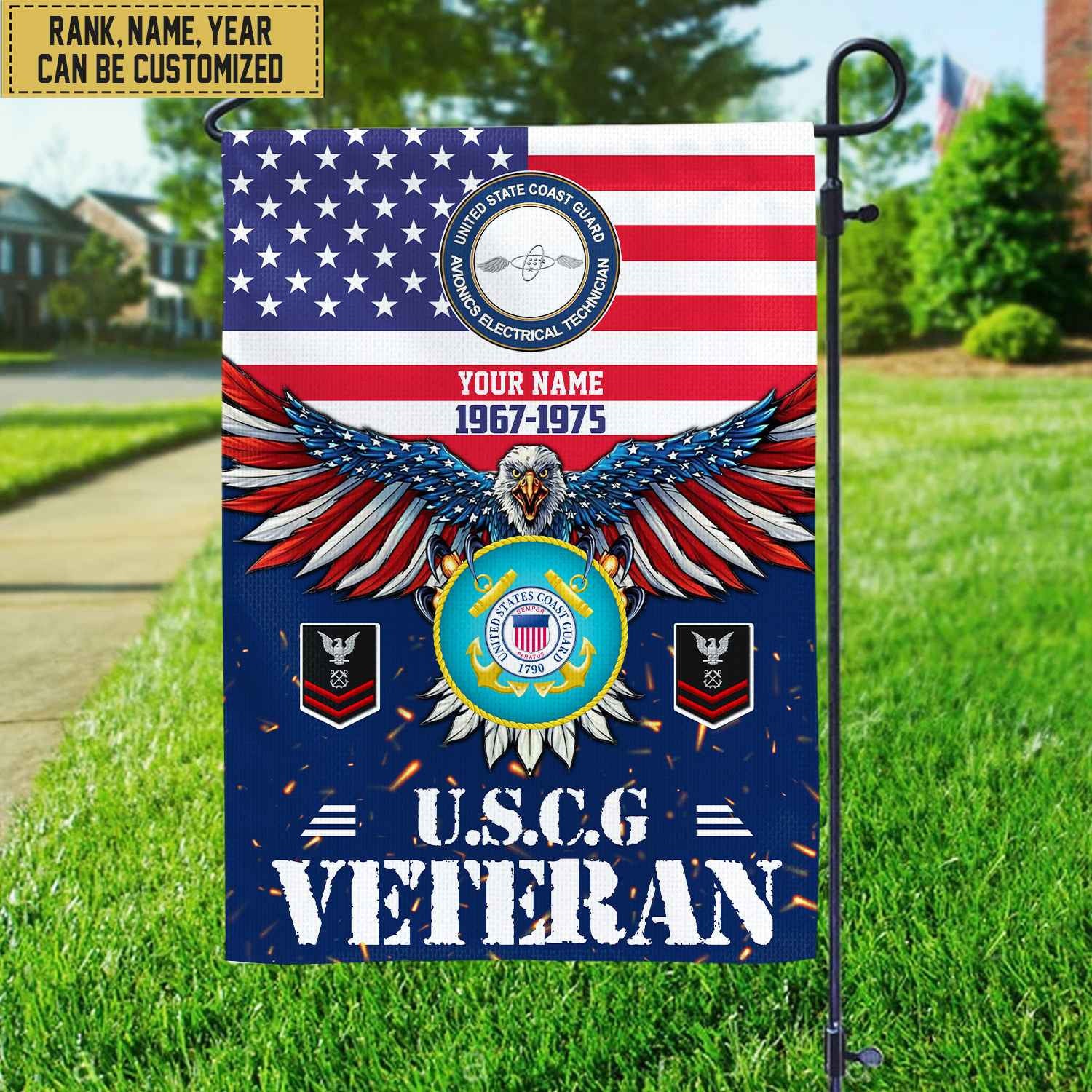 USCG Veteran Flag, Custom Name, Rank, Unit Gift For Coast Guard Veteran Garden Flag - House Flag VPVC104405