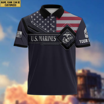 USMC Polo Shirt, Custom Name, Rank, Gift For Marine Veteran VPVC200003