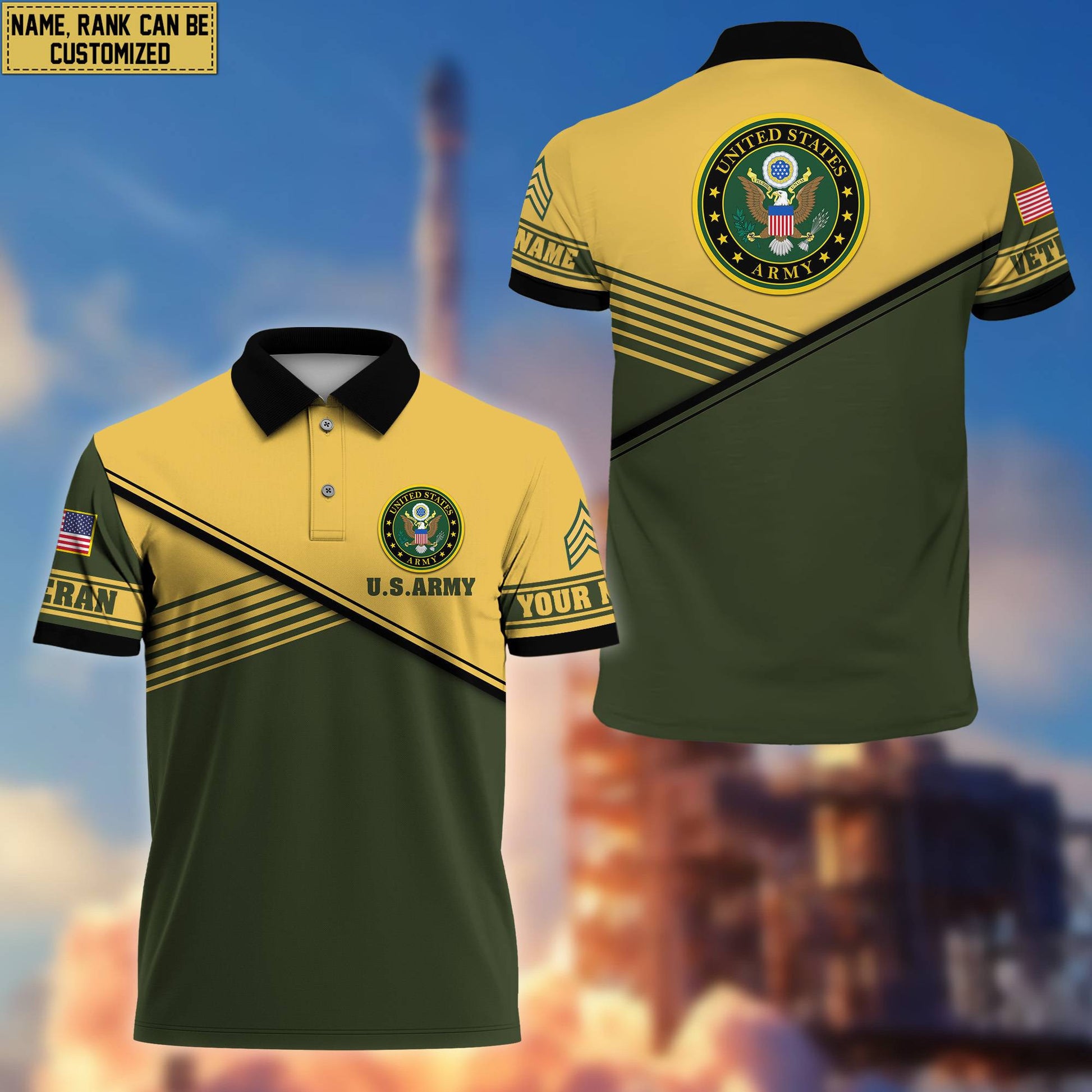 US Army Short Sleeve Polo Shirt, Custom Name, Rank Gift For US Veteran VPVC200301