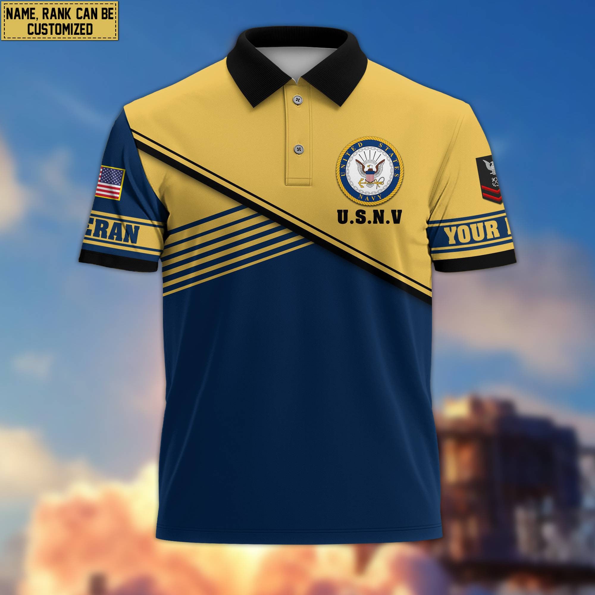 US Navy Short Sleeve Polo Shirt, Custom Name, Rank Gift For US Veteran VPVC200302