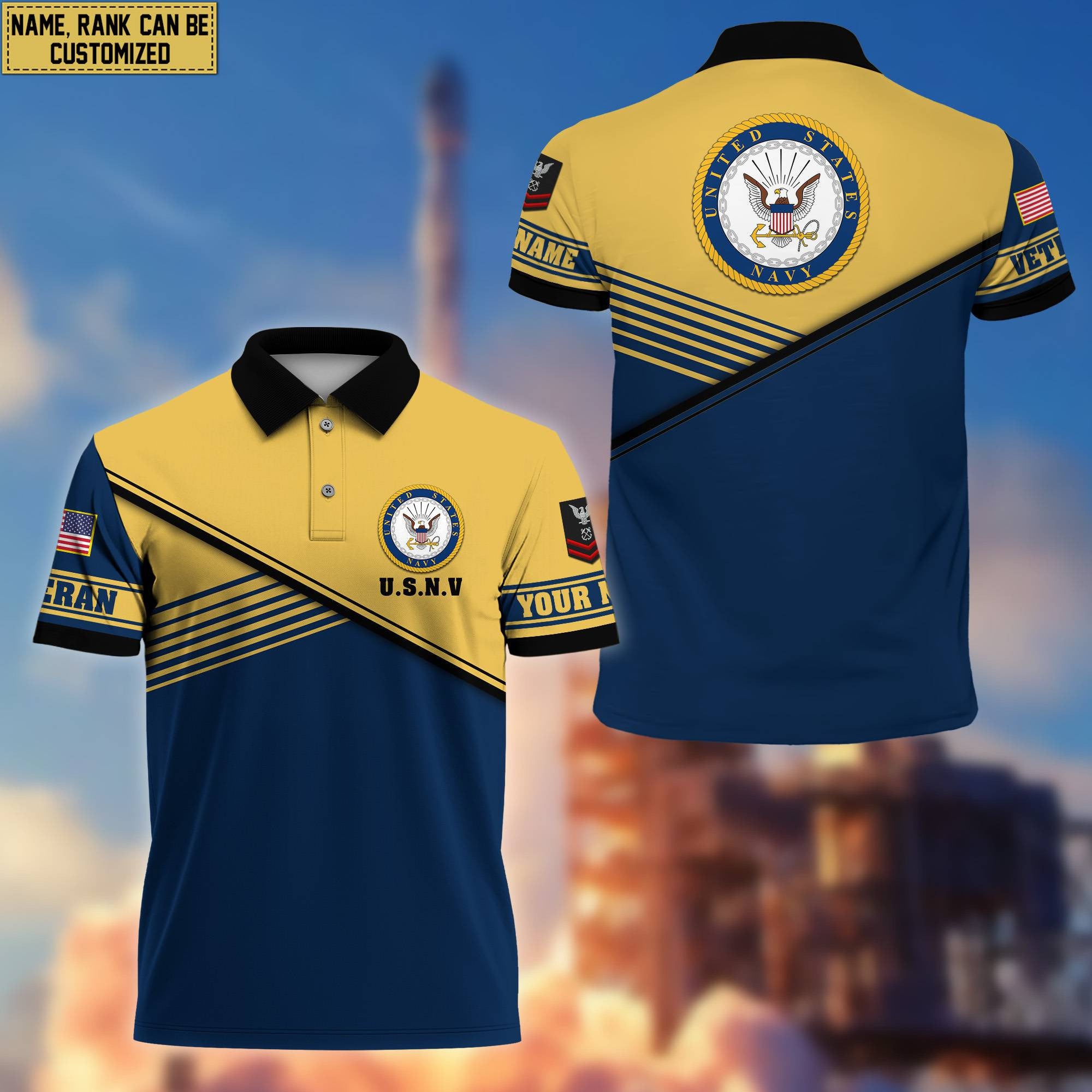 US Navy Short Sleeve Polo Shirt, Custom Name, Rank Gift For US Veteran VPVC200302