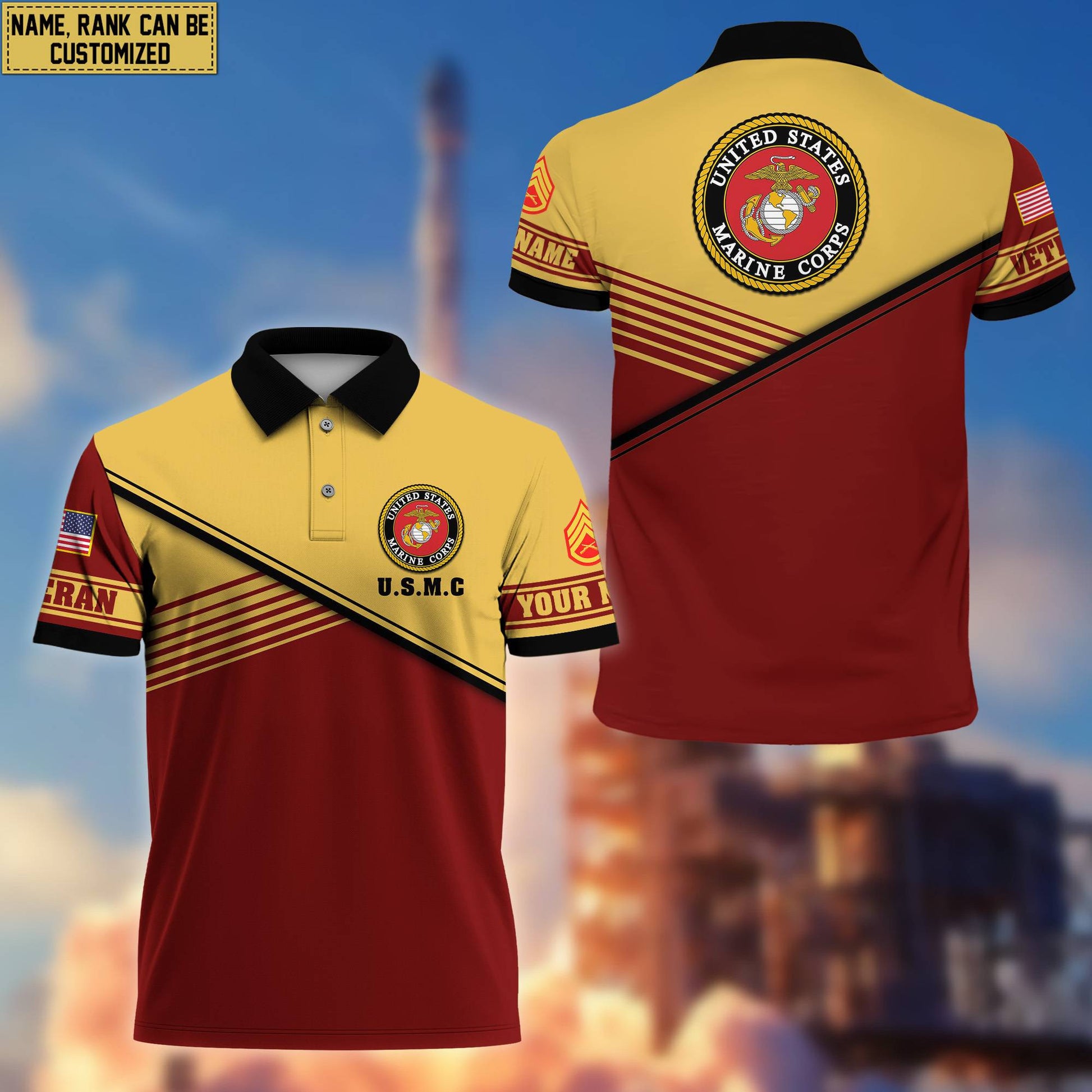 USMC Short Sleeve Polo Shirt, Custom Name, Rank Gift For Marine Veteran VPVC200303