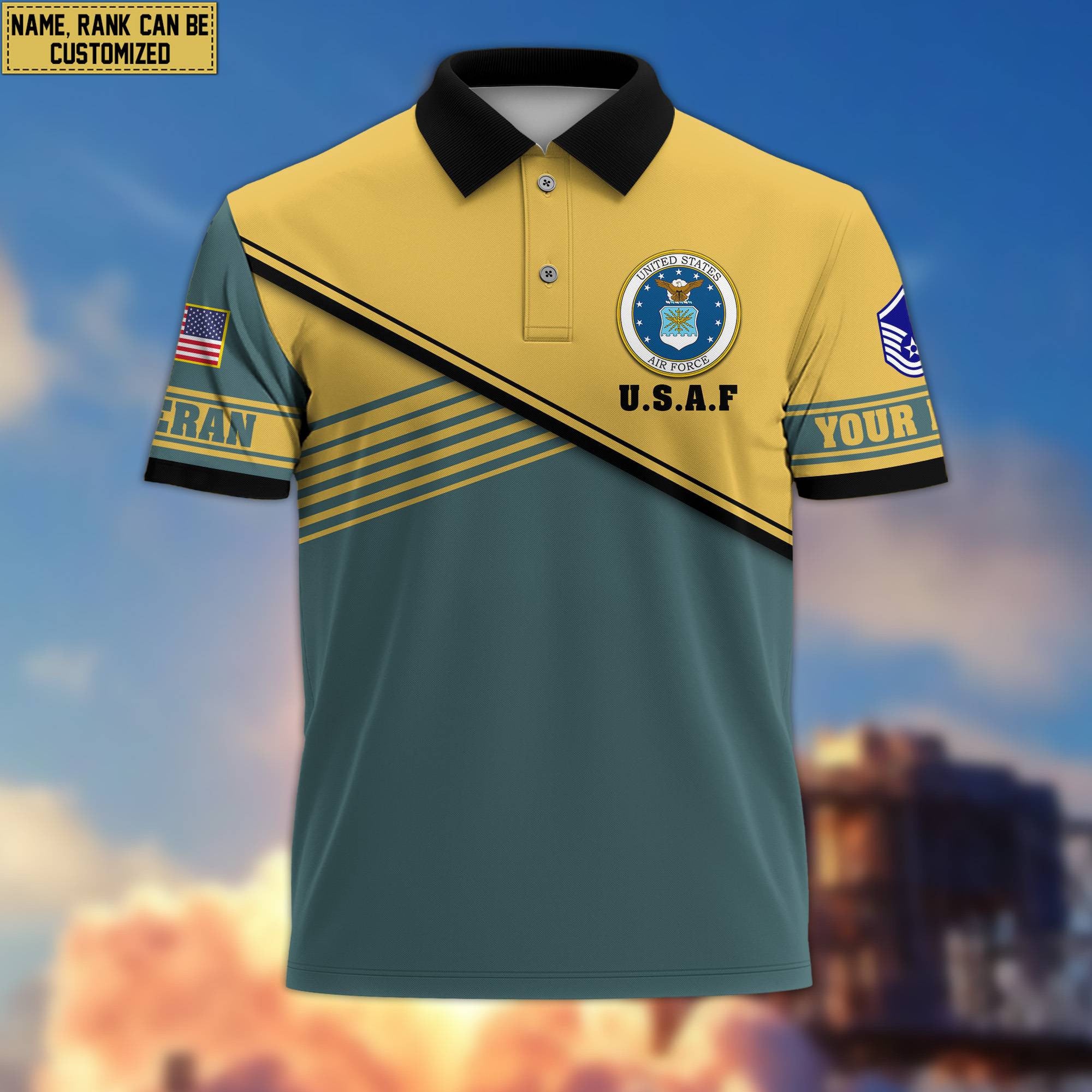 USAF Short Sleeve Polo Shirt, Custom Name, Rank Gift For Air Force Veteran VPVC200304