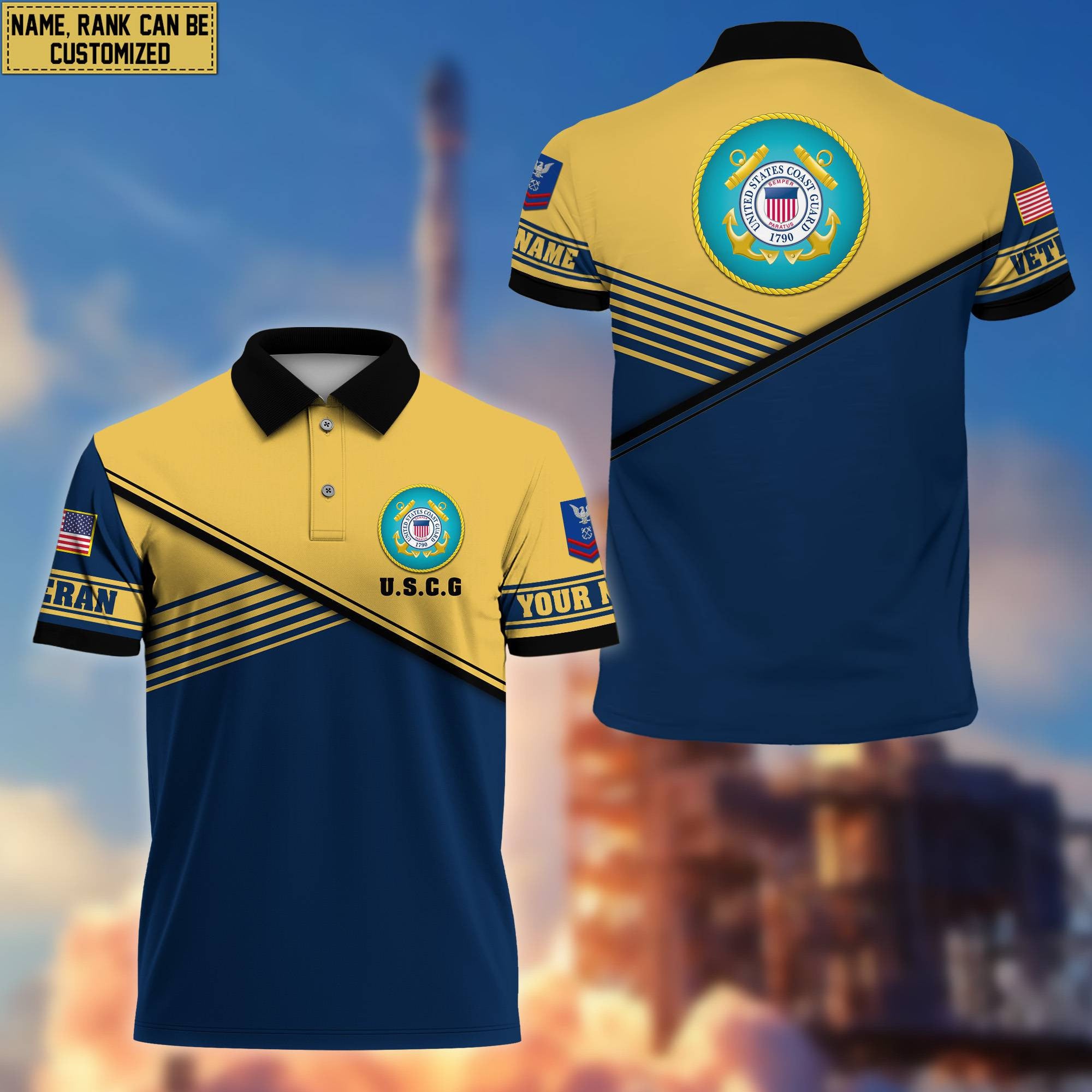 USCG Short Sleeve Polo Shirt, Custom Name, Rank Gift For Coast Guard Veteran VPVC200305