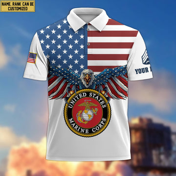 Premium USMC Veteran Polo Shirt, Custom Name, Rank Gift For Marine Veteran VPVC200403