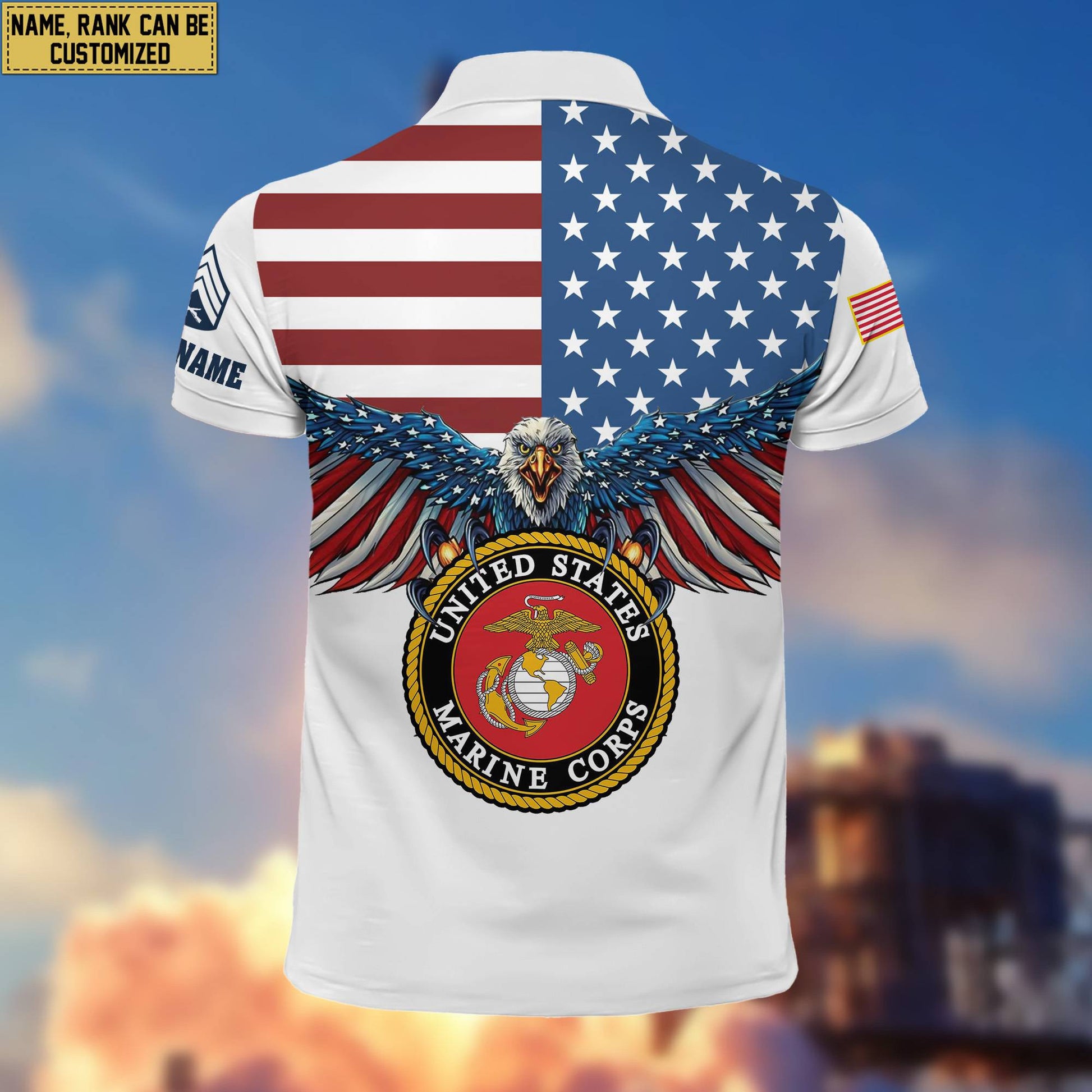 Premium USMC Veteran Polo Shirt, Custom Name, Rank Gift For Marine Veteran VPVC200403