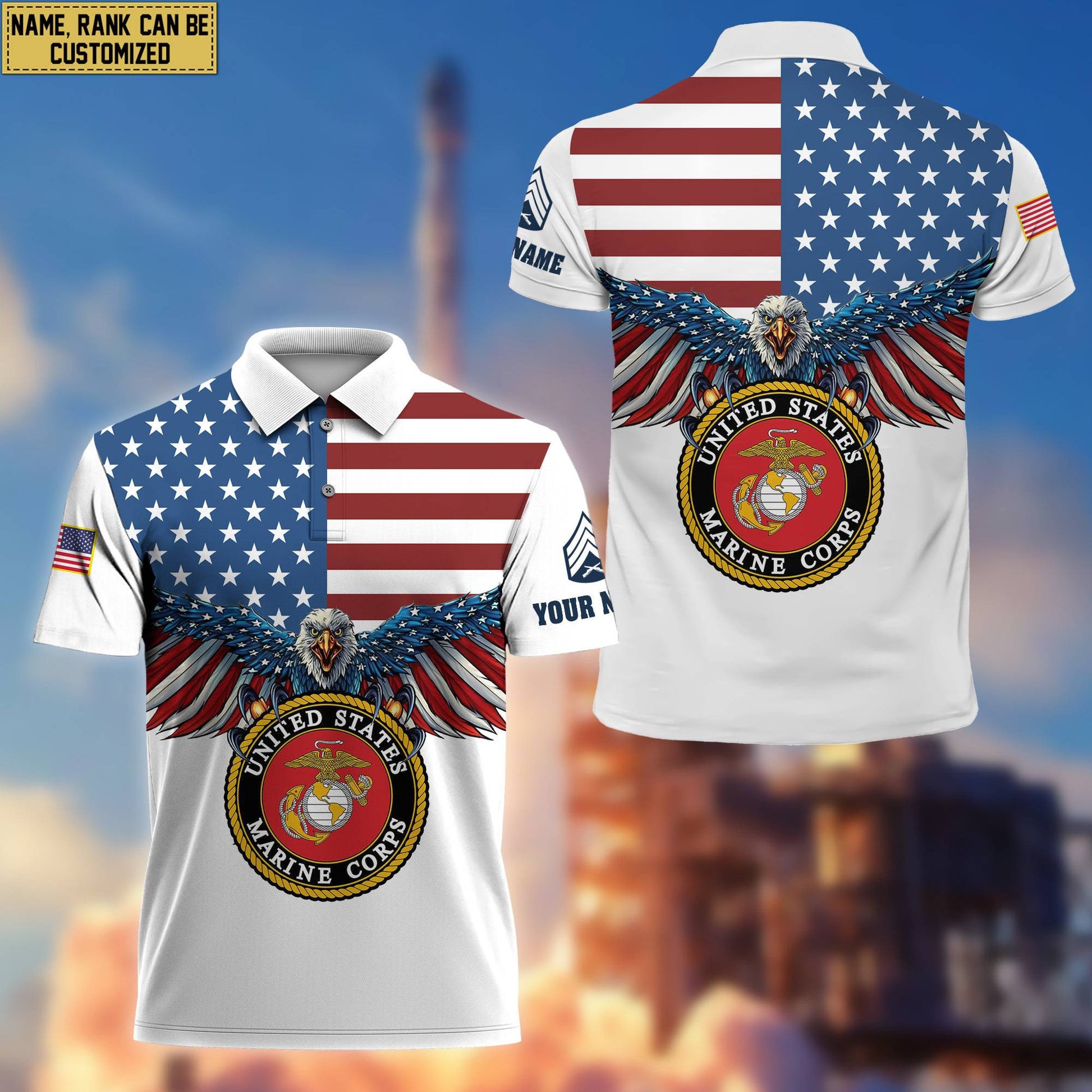 Premium USMC Veteran Polo Shirt, Custom Name, Rank Gift For Marine Veteran VPVC200403