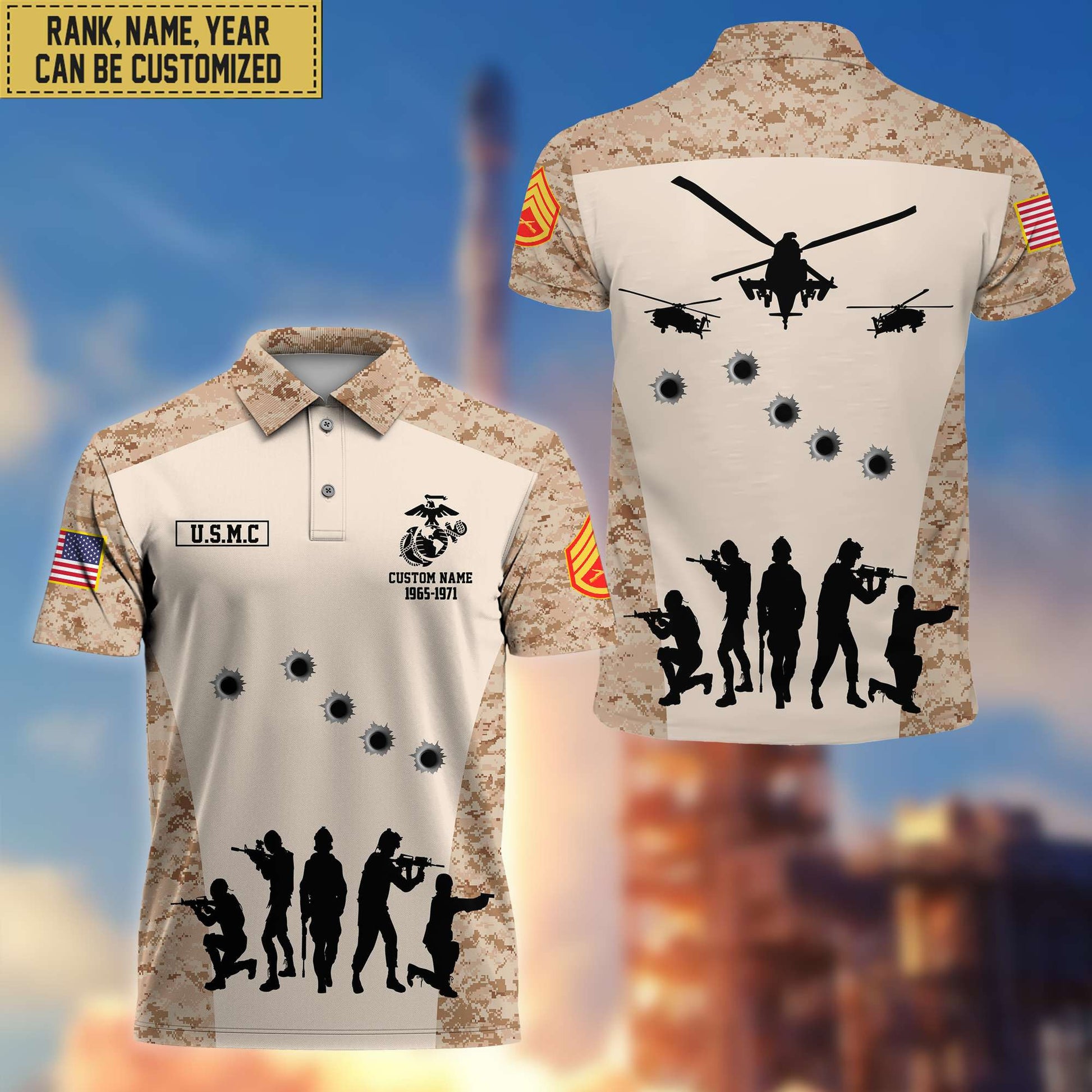 Premium USMC Polo Shirt, Custom Name, Rank Gift For Marine Veteran VPVC201103