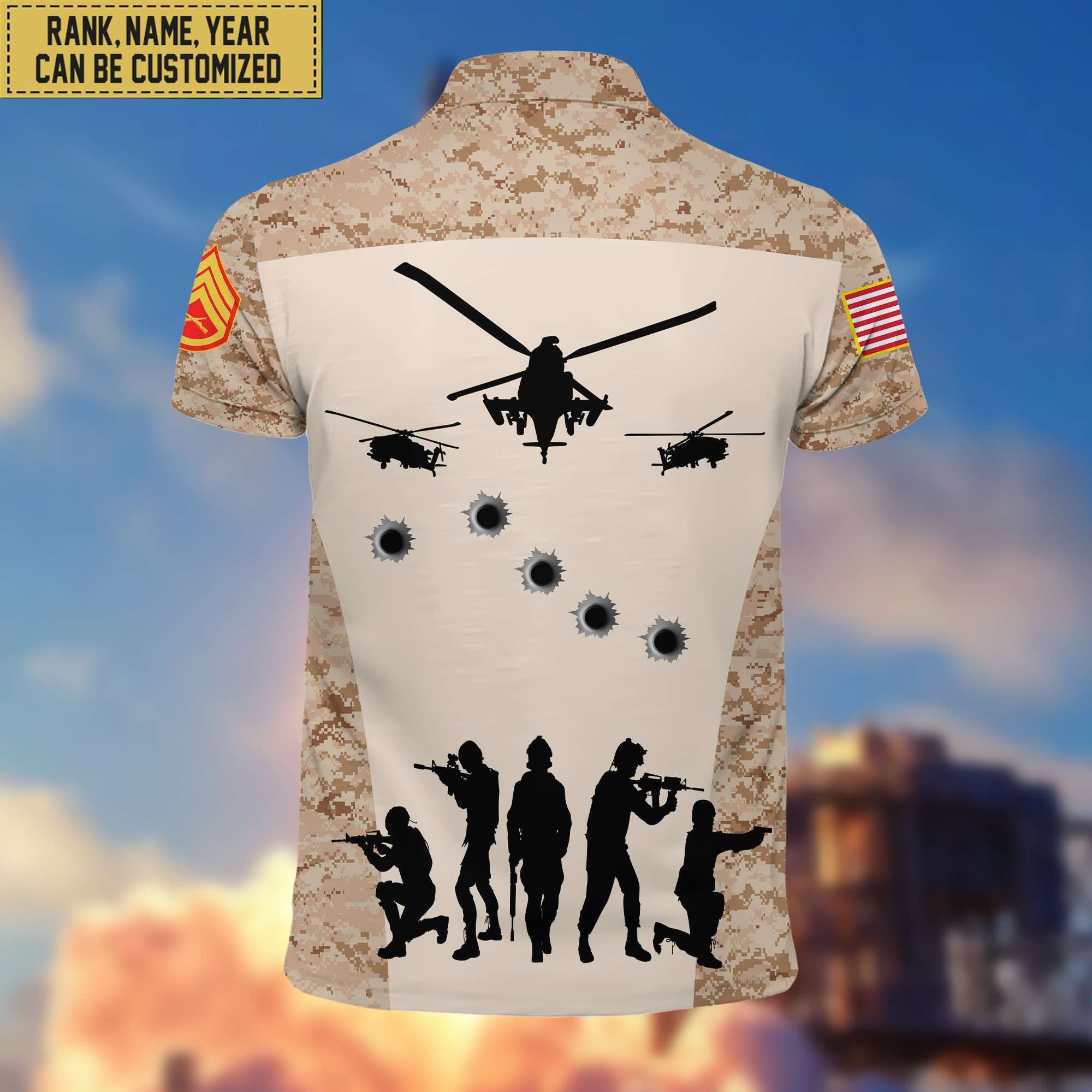 Premium USMC Polo Shirt, Custom Name, Rank Gift For Marine Veteran VPVC201103