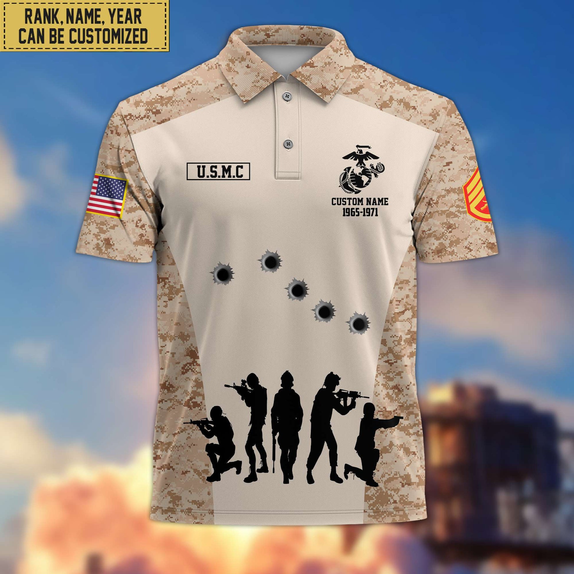 Premium USMC Polo Shirt, Custom Name, Rank Gift For Marine Veteran VPVC201103
