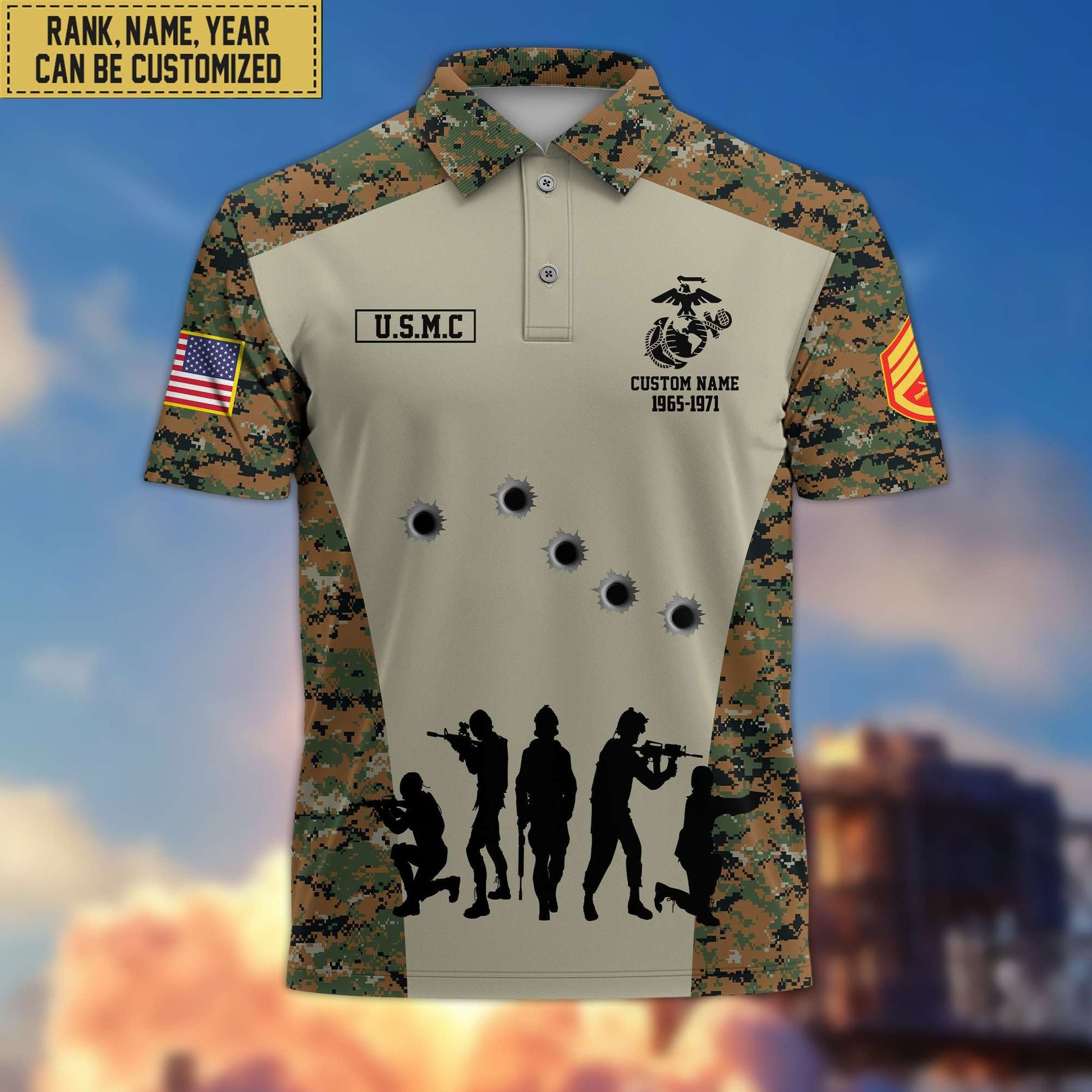 Premium USMC Polo Shirt, Custom Name, Rank Gift For Marine Veteran VPVC201103