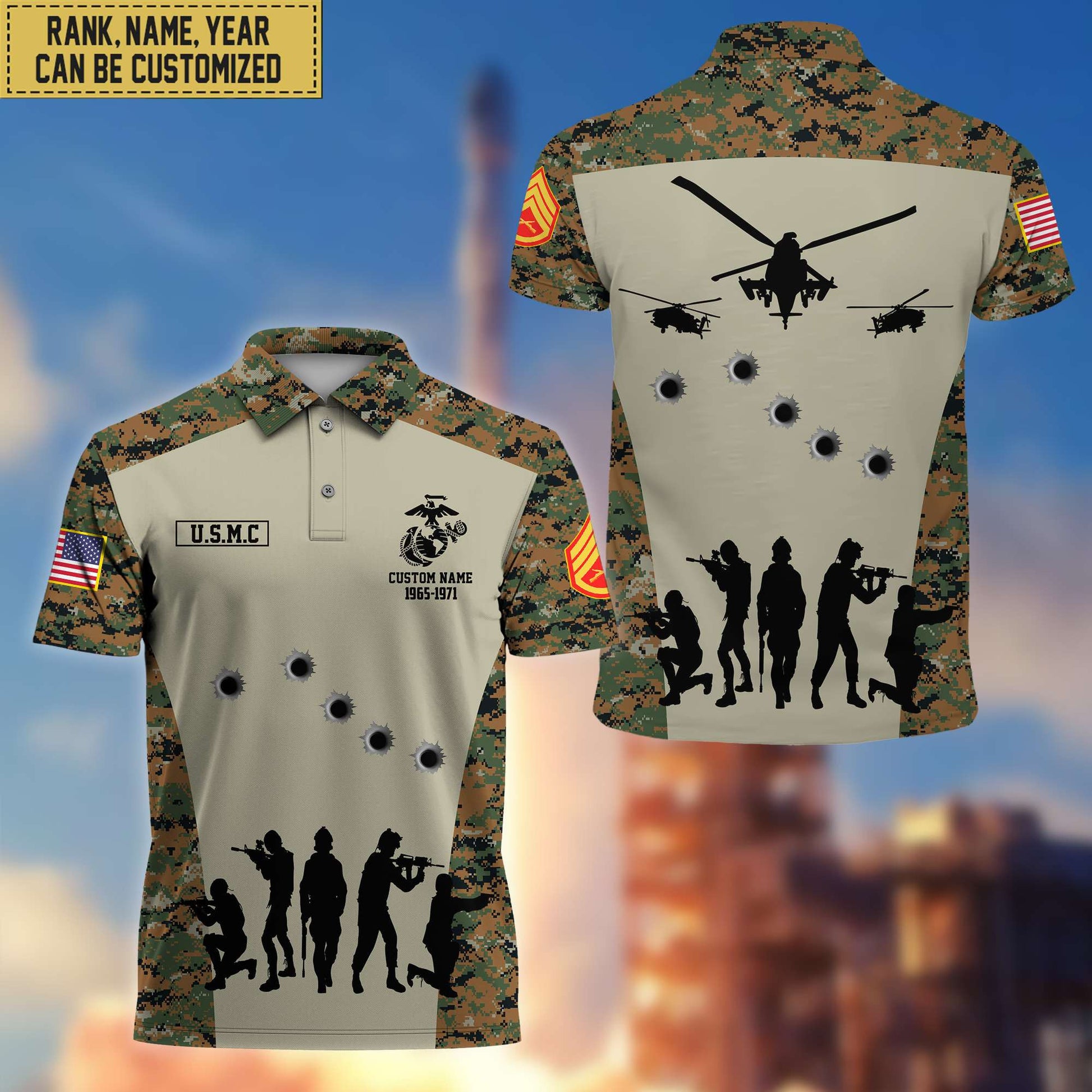 Premium USMC Polo Shirt, Custom Name, Rank Gift For Marine Veteran VPVC201103