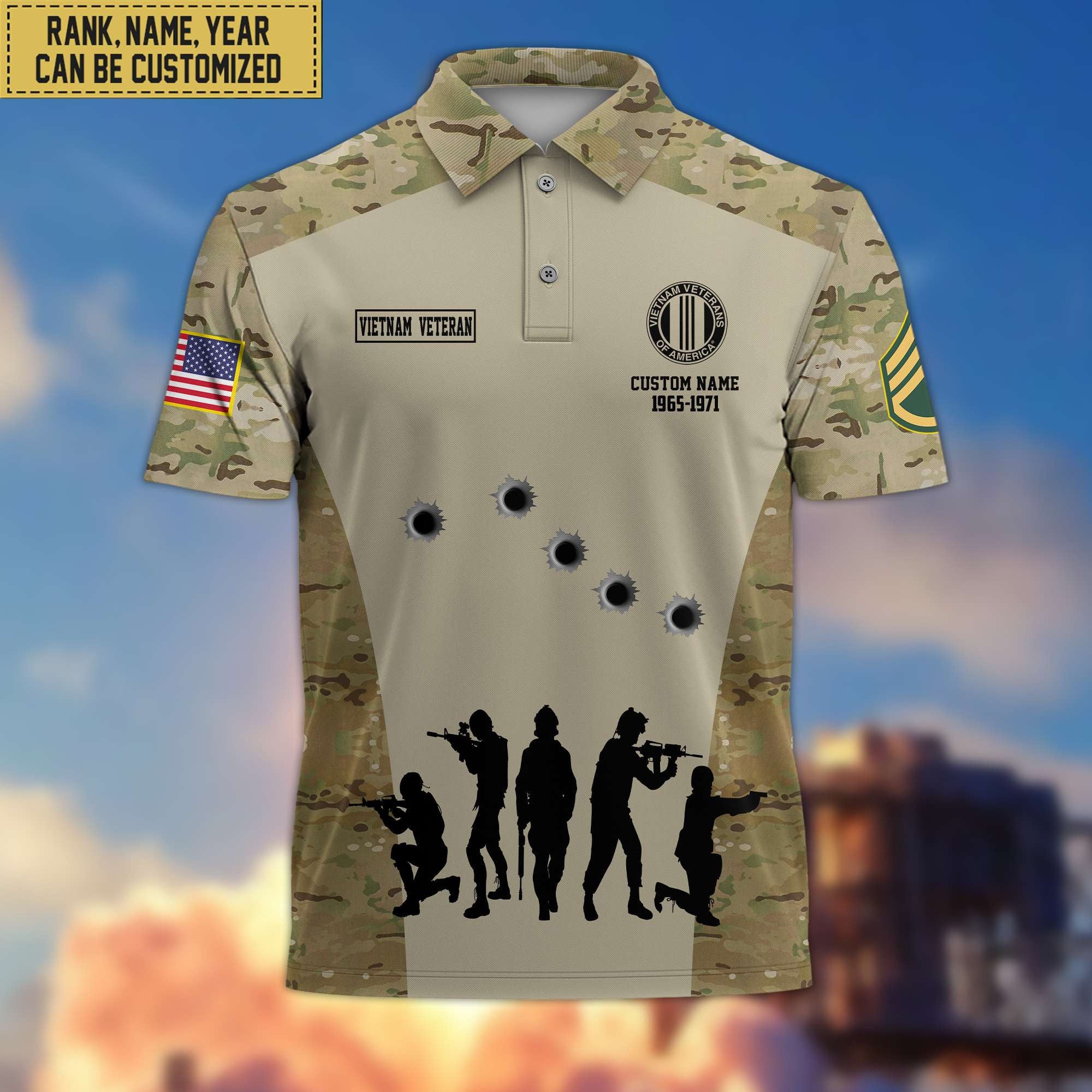 Premium Vietnam Veteran Polo Shirt, Custom Name, Rank Gift For Vietnam Veteran VPVC201106