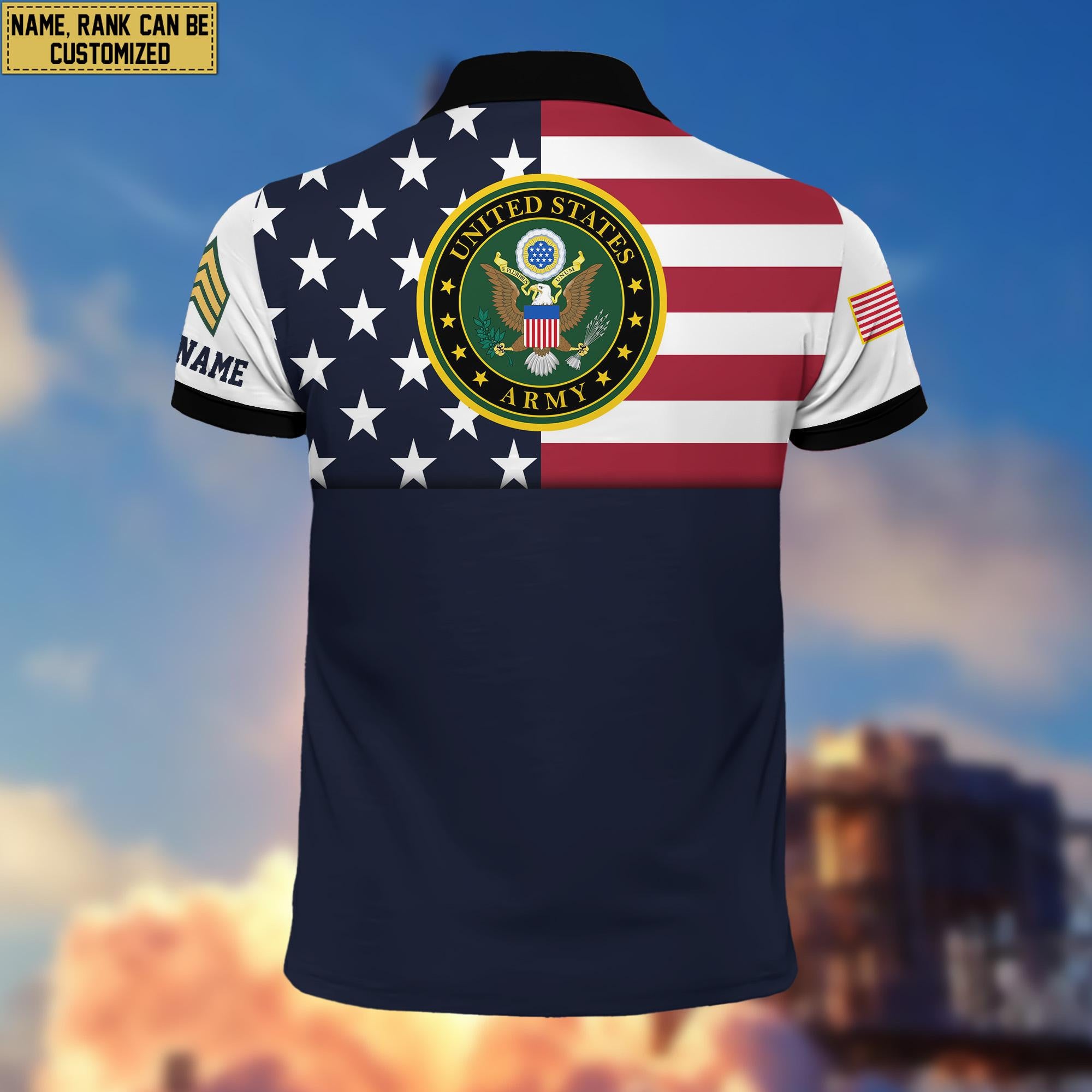 US Army Veteran Polo Shirt, Custom Name, Rank Gift For US Veteran VPVC200501