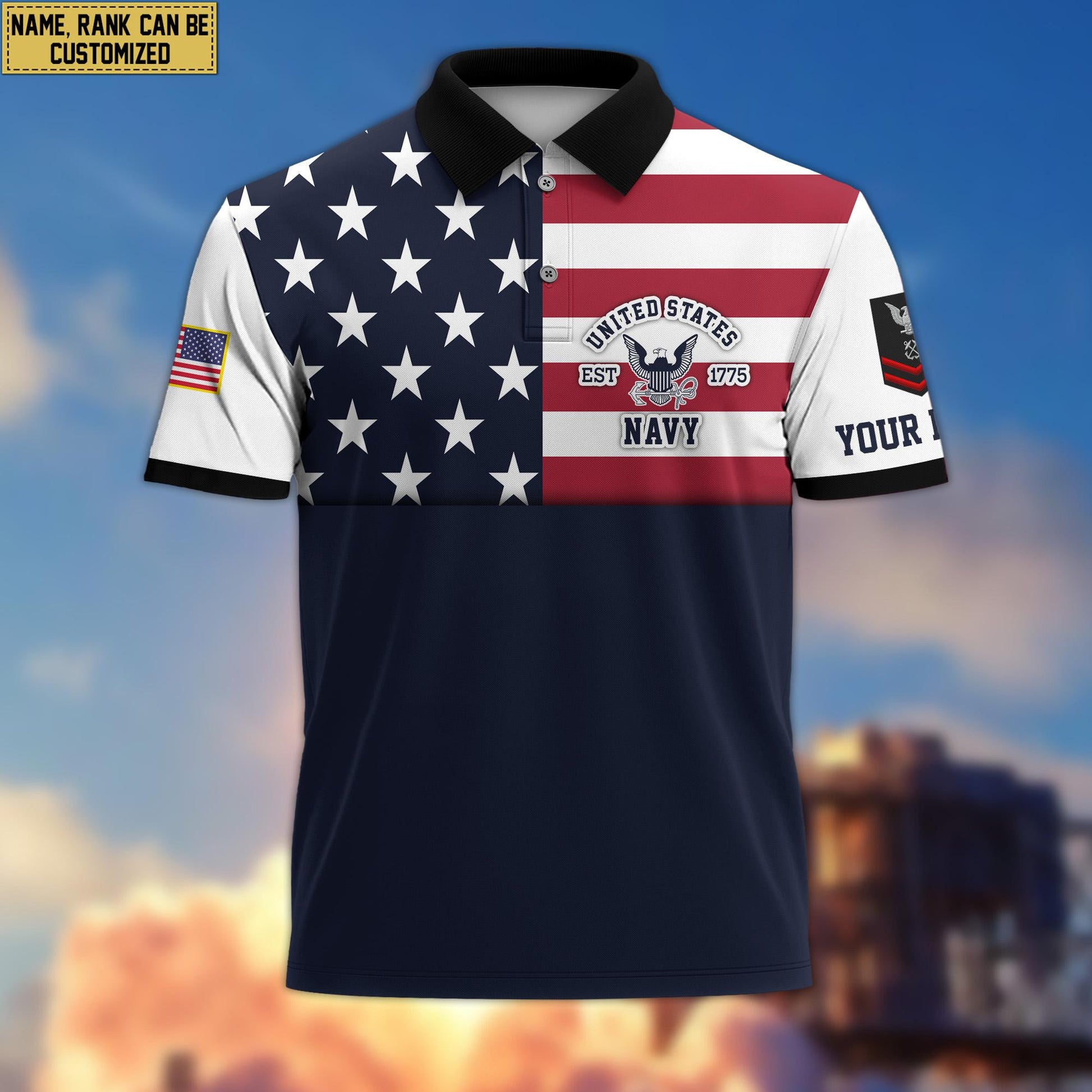 US Navy Veteran Polo Shirt, Custom Name, Rank Gift For US Veteran VPVC200502