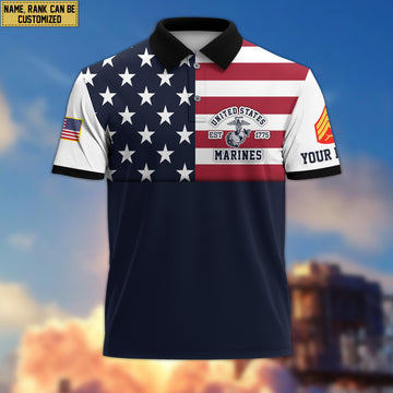 USMC Veteran Polo Shirt, Custom Name, Rank Gift For US Marine Veteran VPVC200503